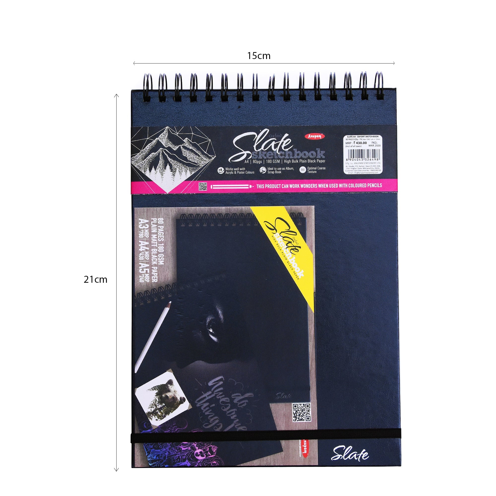 Oxford Slate Sketch Drawing Book Spiral Wire Bound A4 180Gsm 80Pages An