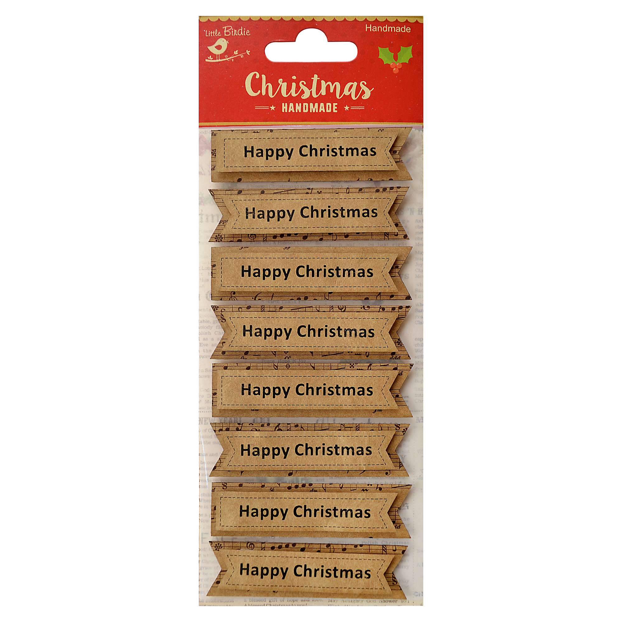 Kraft Printed Panels -  Happy Christmas 8pc