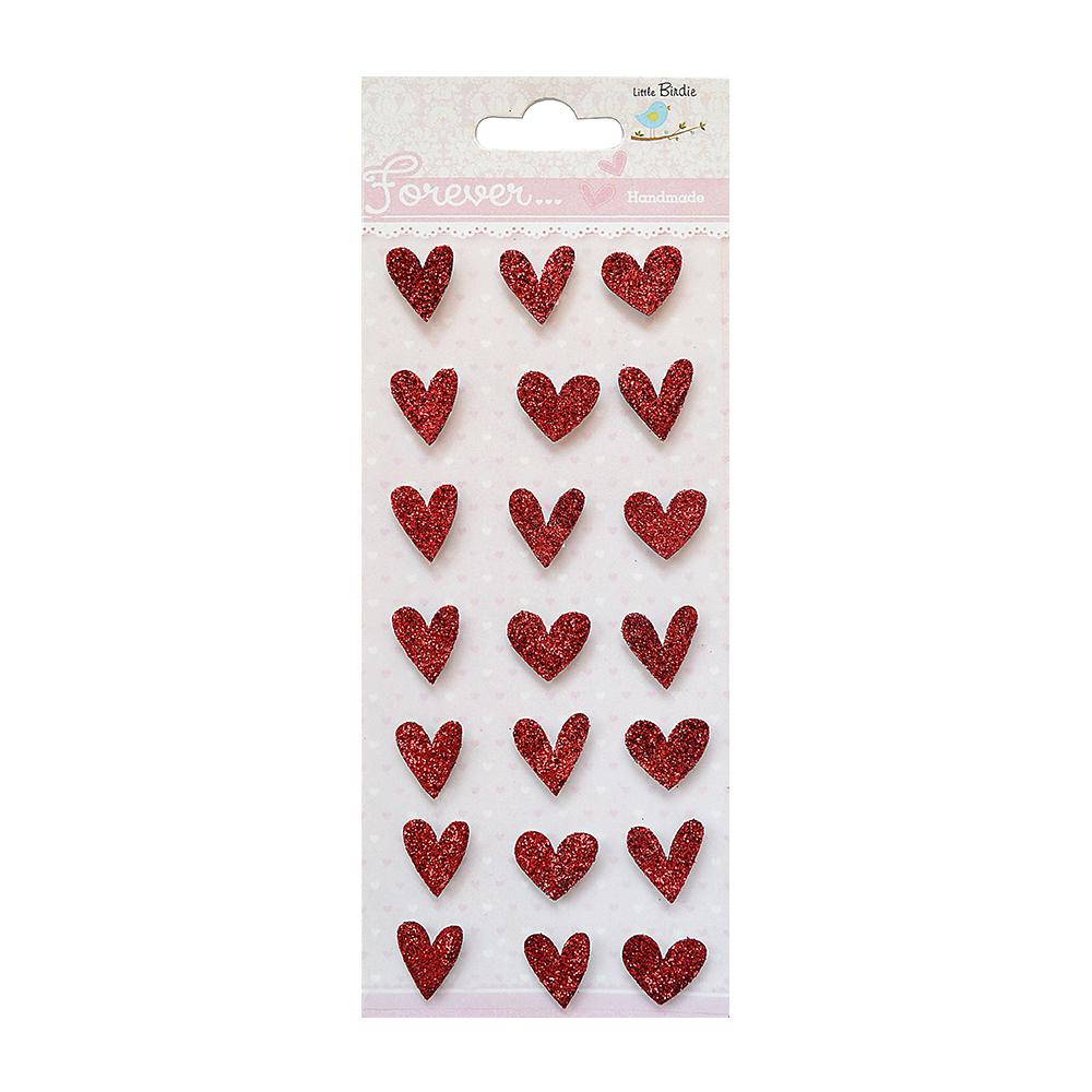 Itsy Bitsy Self-adhesive Glitter Stickers - Red Hearts, 21Pc