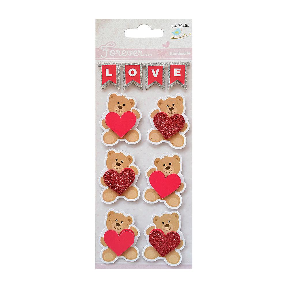 Itsy Bitsy Self-adhesive Stickers - Teddy Love, 7Pc
