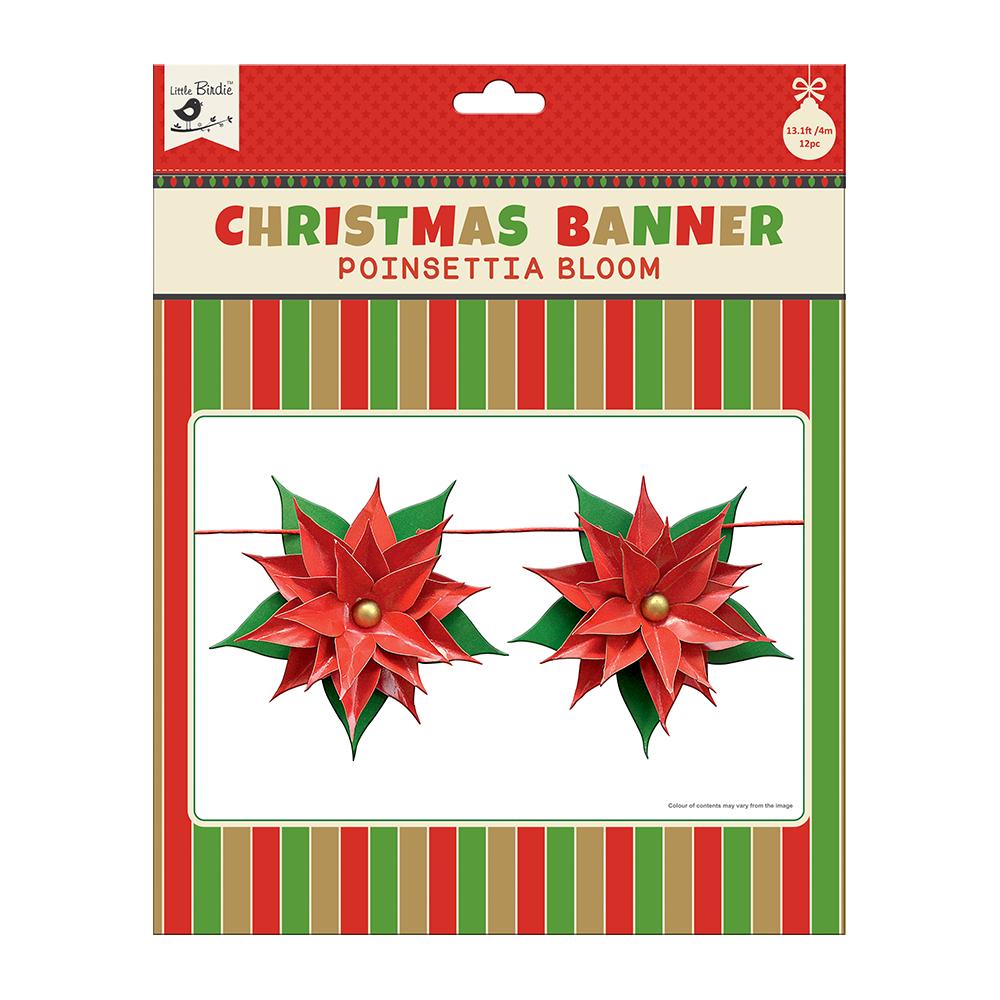 Little Birdie Pretty Poinsettia Christmas Banner - 12pc with 4m Ribbon