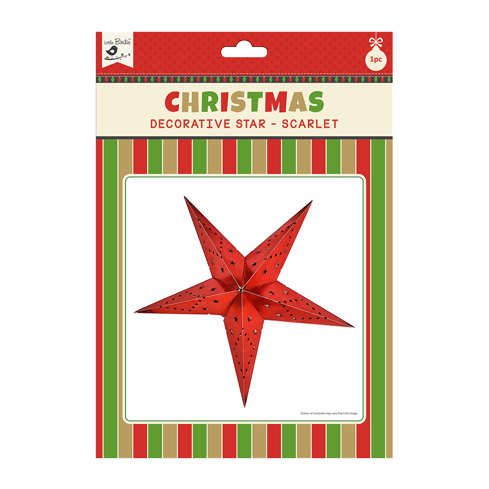 Little Birdie Christmas Decorative Star - Scarlet 1pc 48cm X 48cm (Approx) Ribbon 50cm