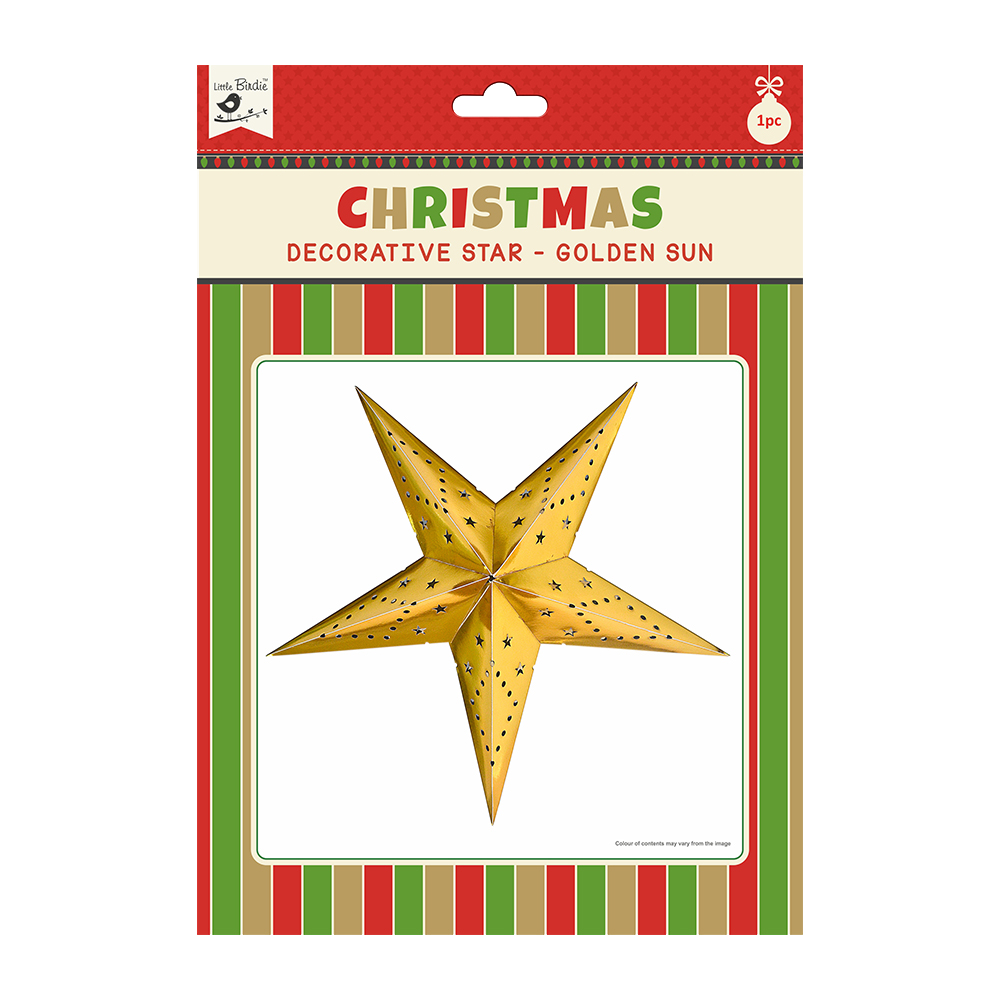 Little Birdie Christmas Decorative Star - Golden Sun 1pc 48cm X 48cm (Approx) Ribbon 50cm