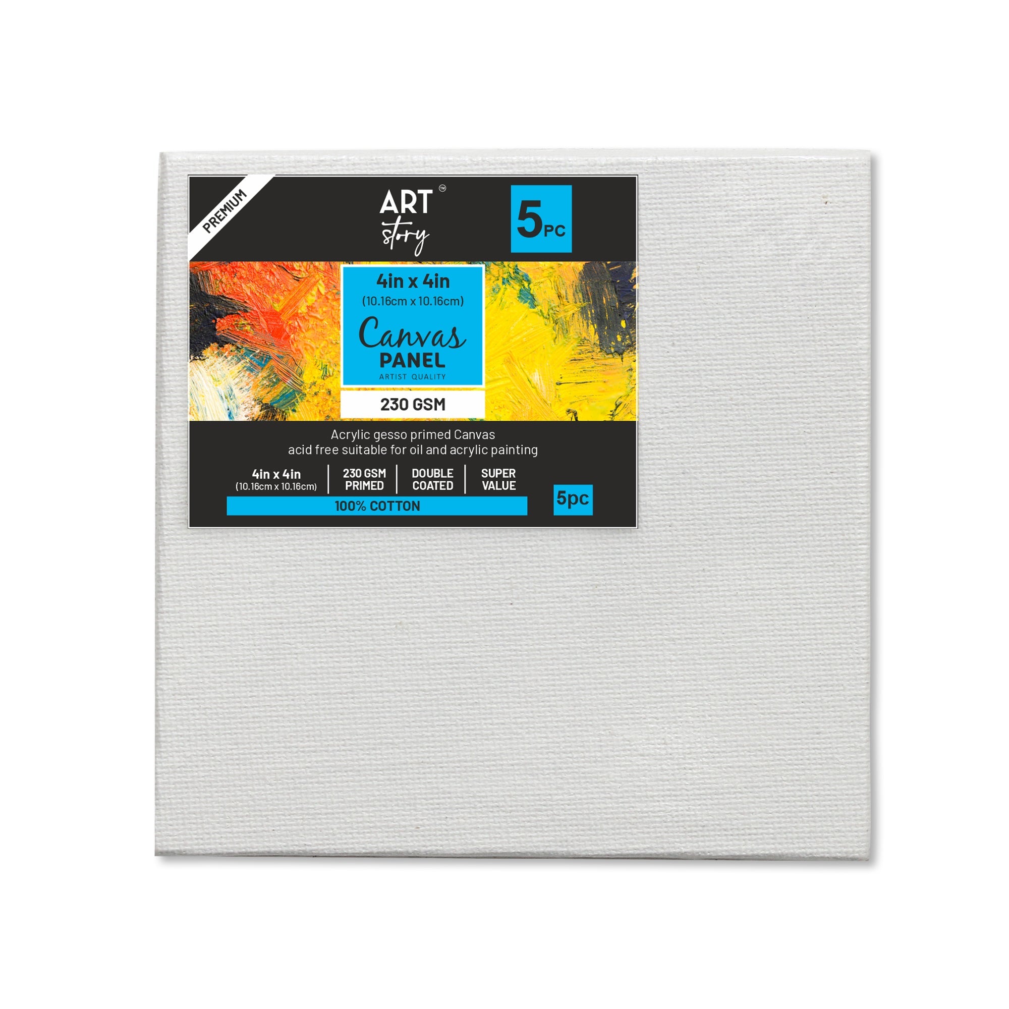 Canvas Panel 2Mm Mdf Board 4 X 4Inch 5Pcs