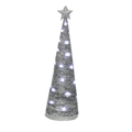Handmade Conical Christmas Tinsel Tree with LED Light - 14.5 X 4inch, Silver, 1pc