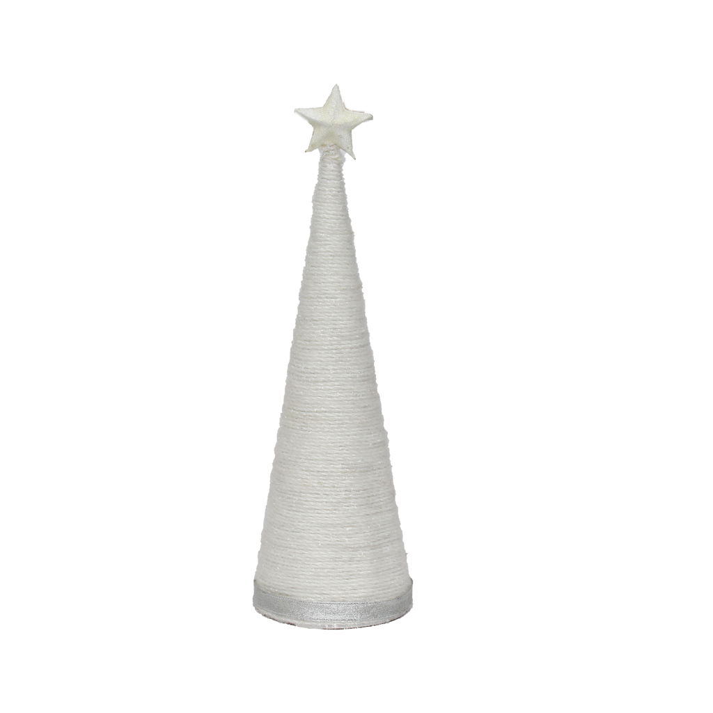 Handmade Conical Christmas Tinsel Tree with Sequins and Star - 14.5 X 4inch, Snow White, 1pc
