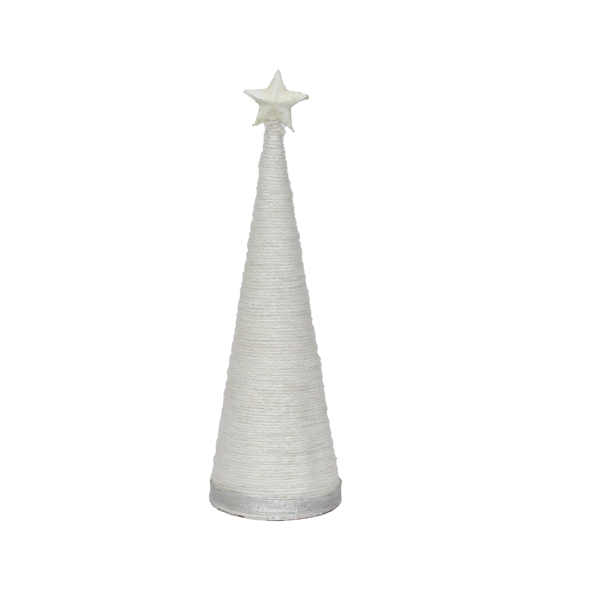 Handmade Conical Christmas Tinsel Tree with Sequins and Star - 14.5 X 4inch, Snow White, 1pc