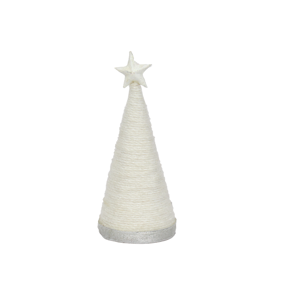Handmade Conical Christmas Tinsel Tree with Sequins and Star - Height 8 X Width3inch, Snow White, 1pc