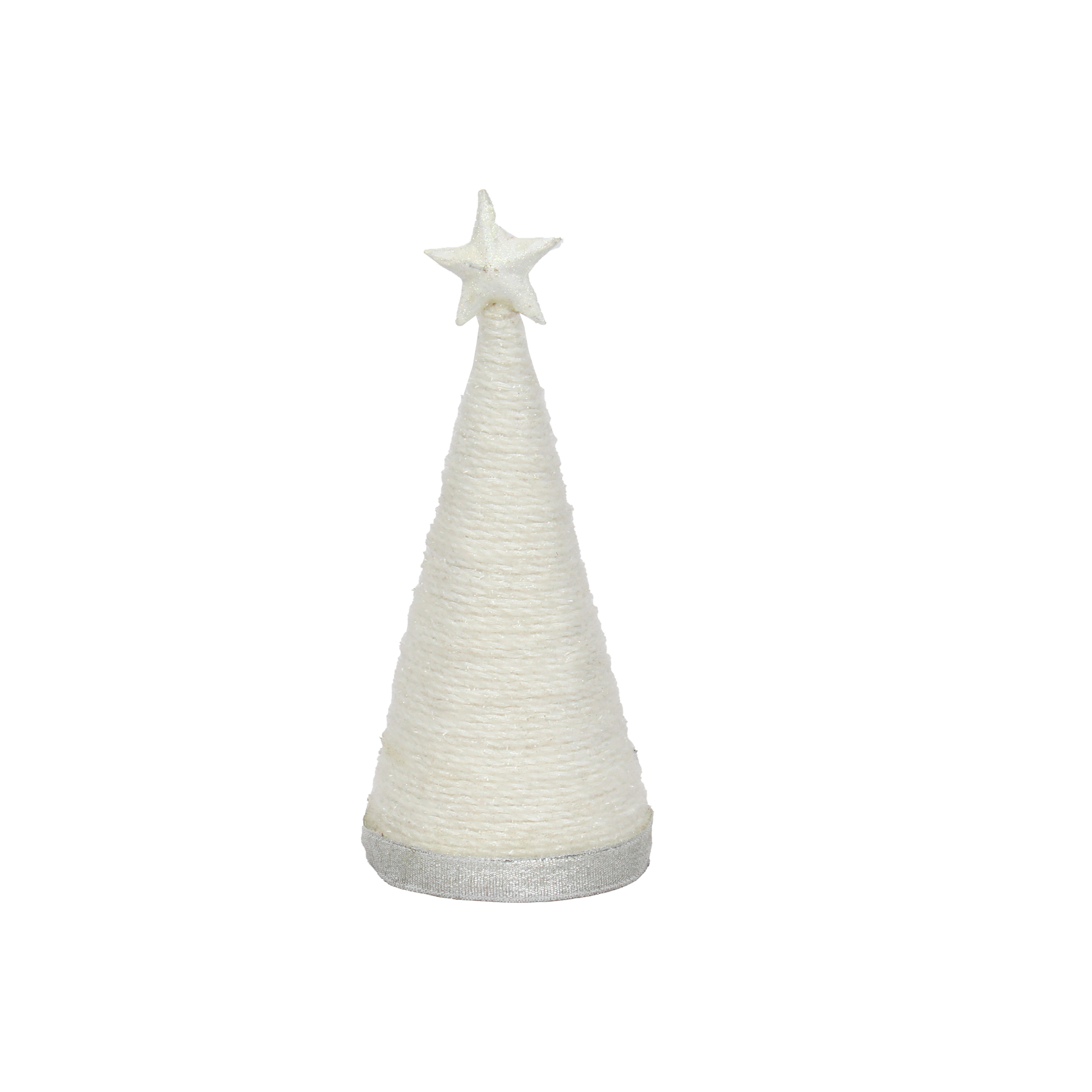 Handmade Conical Christmas Tinsel Tree with Sequins and Star - Height 8 X Width3inch, Snow White, 1pc