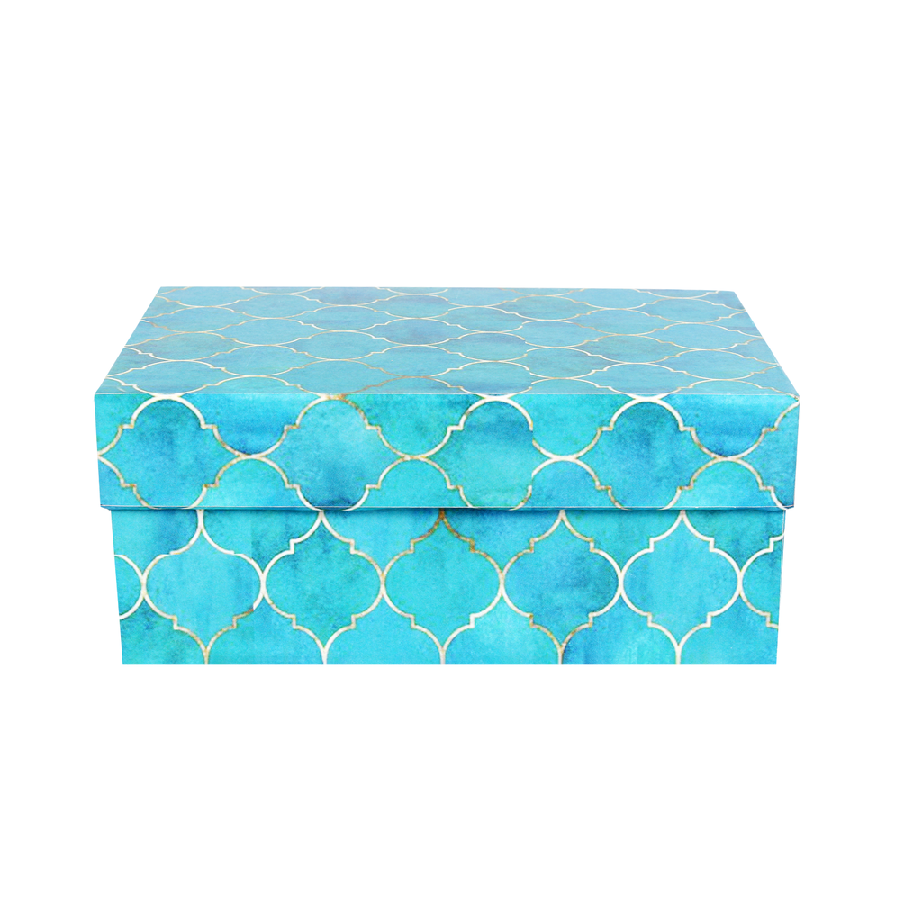 Gift Box Moroccan Trellis Aqua Shimmer L21 X W15.5 X D10.5(cm)