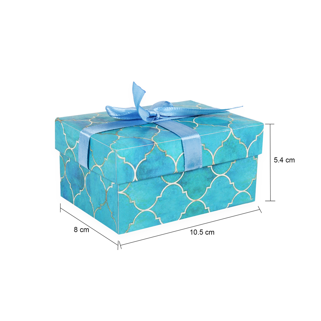 Gift Box With Bow Moroccan Trellis Aqua Shimmer L10.5 X W8 X D5.4(cm)