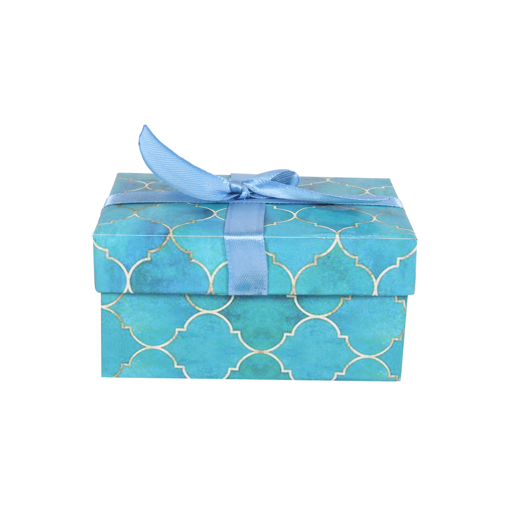 Gift Box With Bow Moroccan Trellis Aqua Shimmer L10.5 X W8 X D5.4(cm)