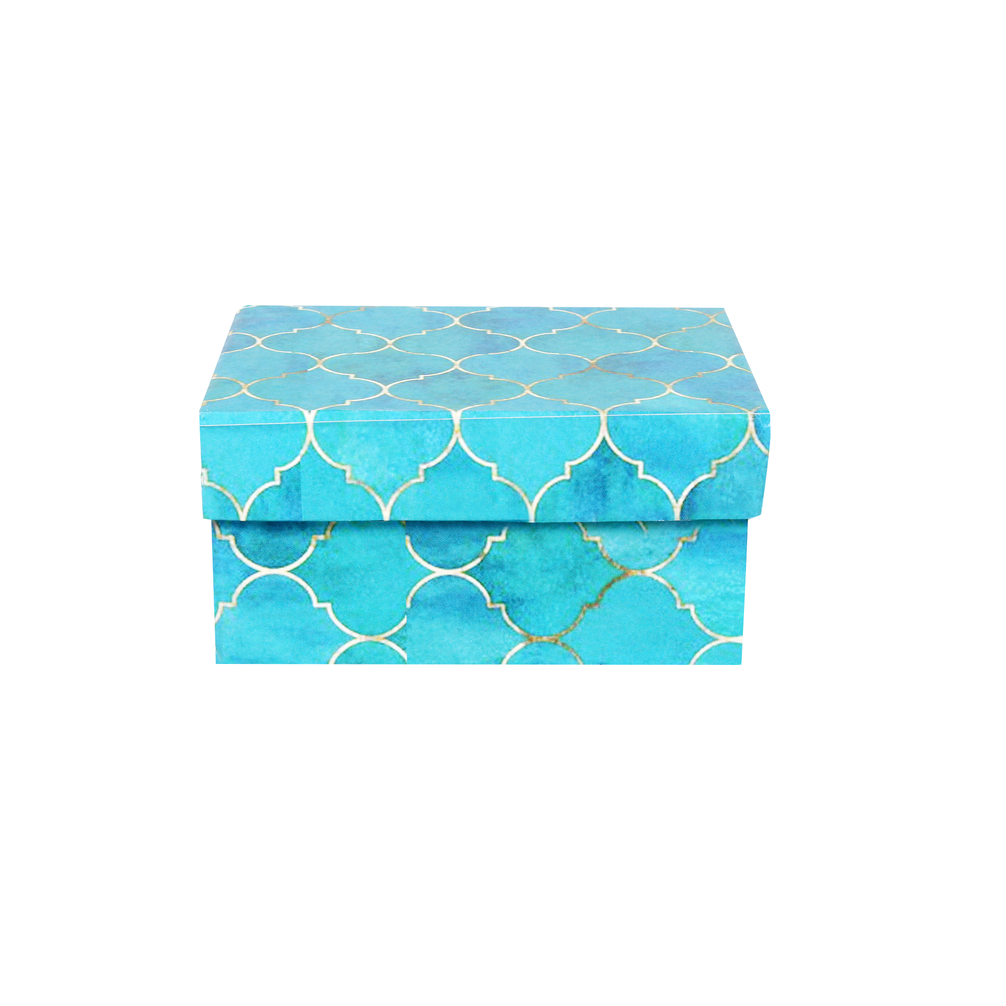 Gift Box With Bow Moroccan Trellis Aqua Shimmer L10.5 X W8 X D5.4(cm)