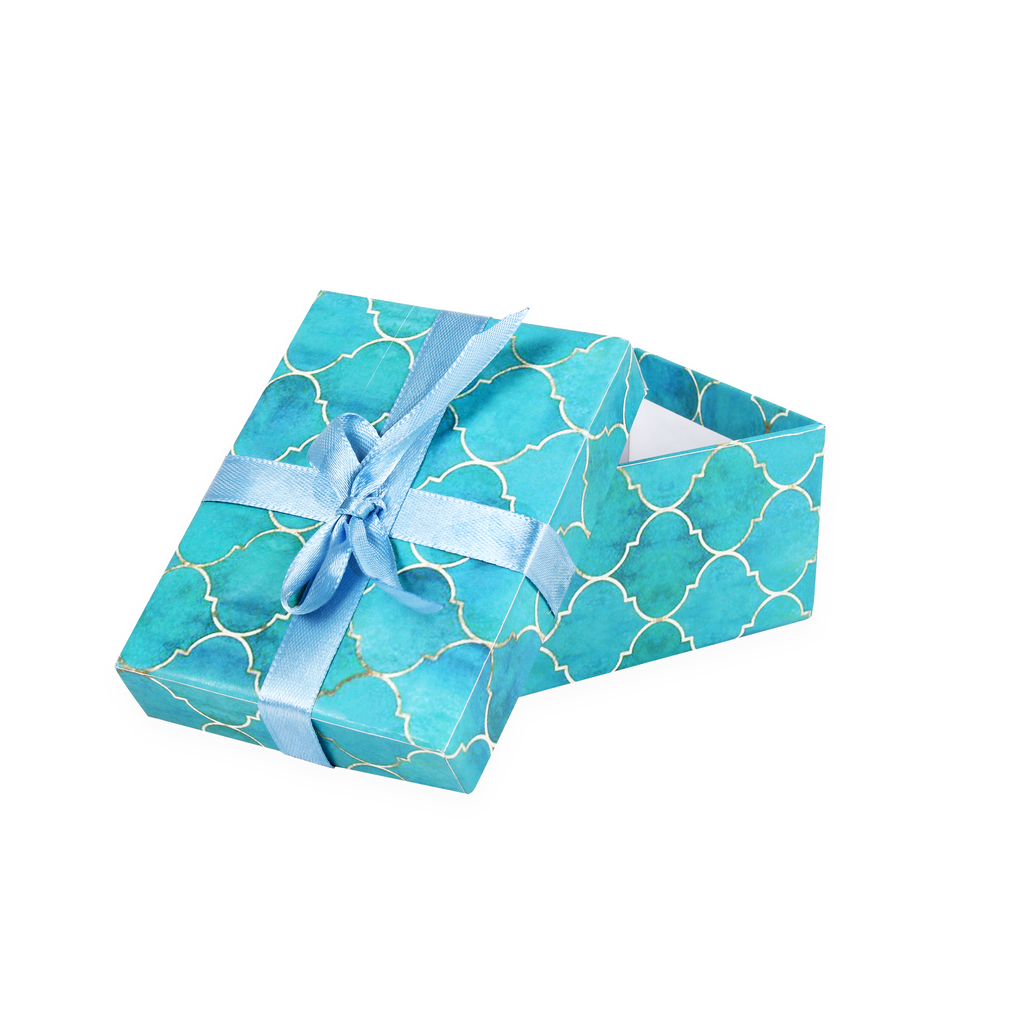 Gift Box With Bow Moroccan Trellis Aqua Shimmer L10.5 X W8 X D5.4(cm)