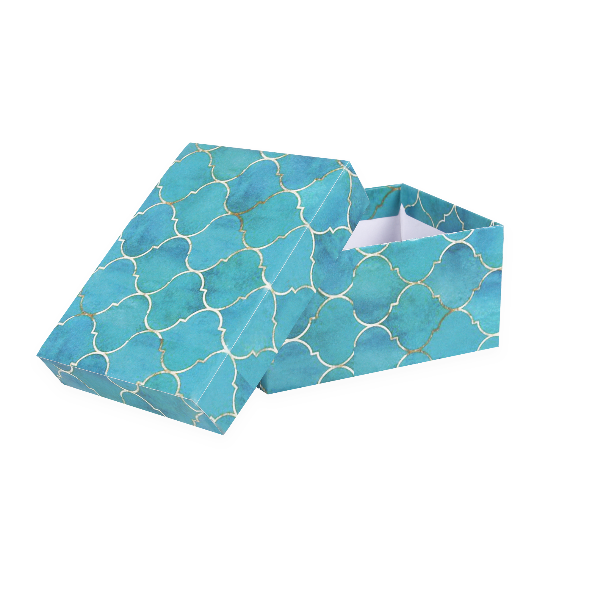 Gift Box With Bow Moroccan Trellis Aqua Shimmer L10.5 X W8 X D5.4(cm)