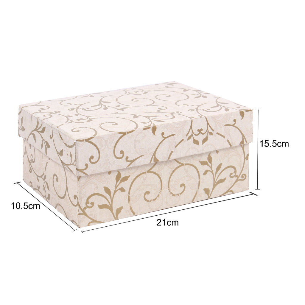 Gift Box Floral Swirls Ivory Shimmer L21 X W15.5 X D10.5(cm)