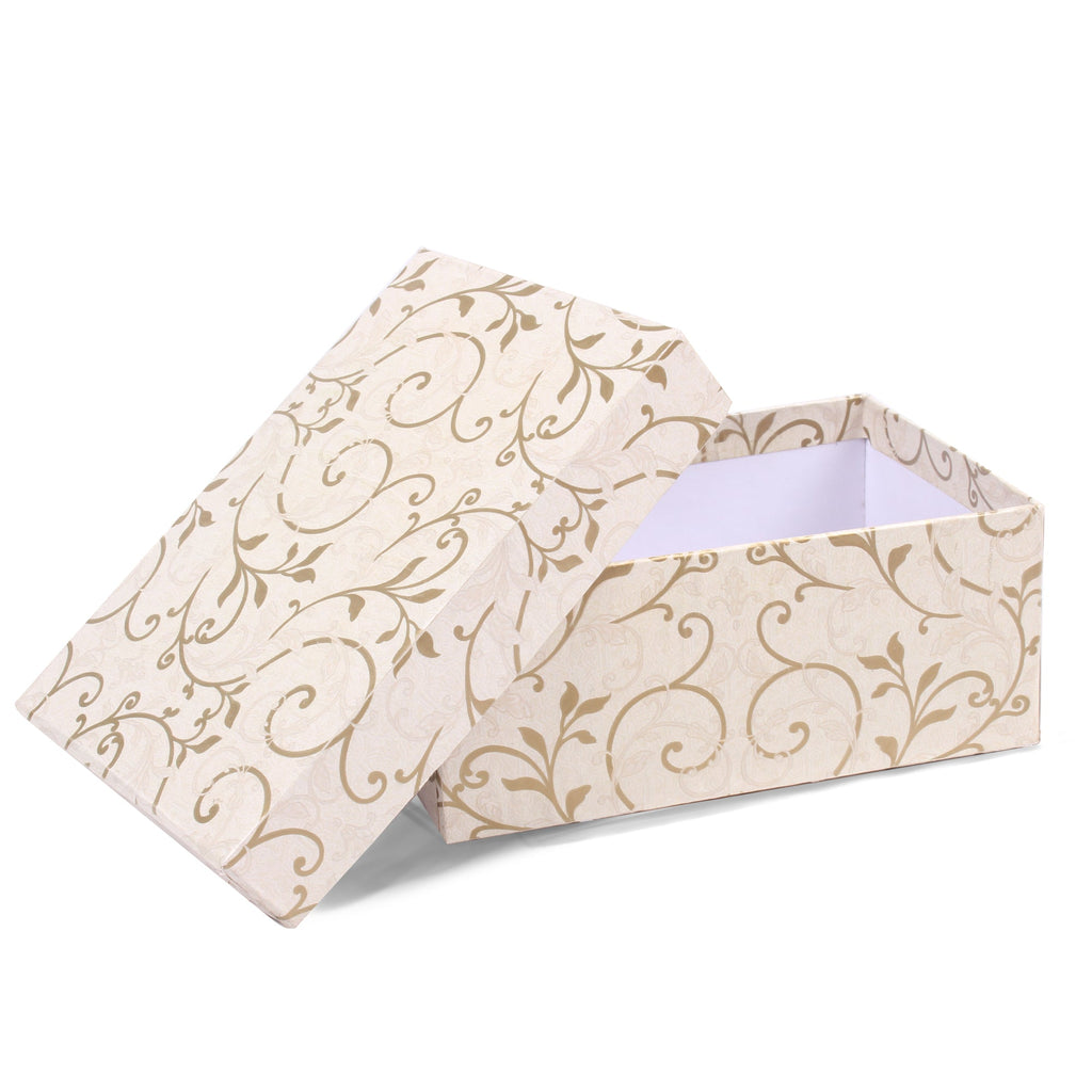 Gift Box Floral Swirls Ivory Shimmer L21 X W15.5 X D10.5(cm)