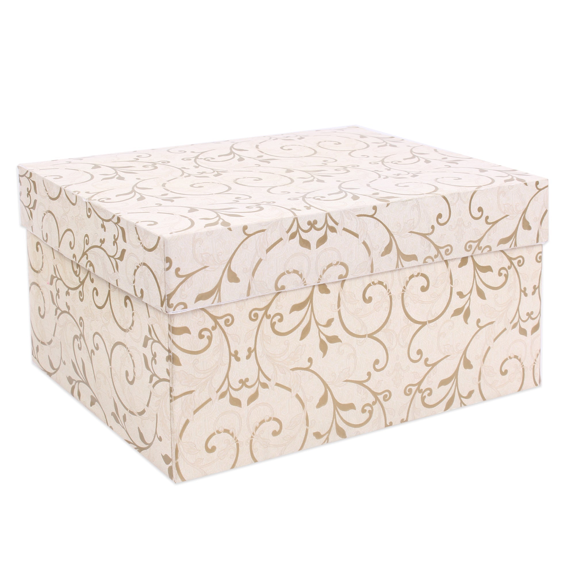 Gift Box Floral Swirls Ivory Shimmer L21 X W15.5 X D10.5(cm)