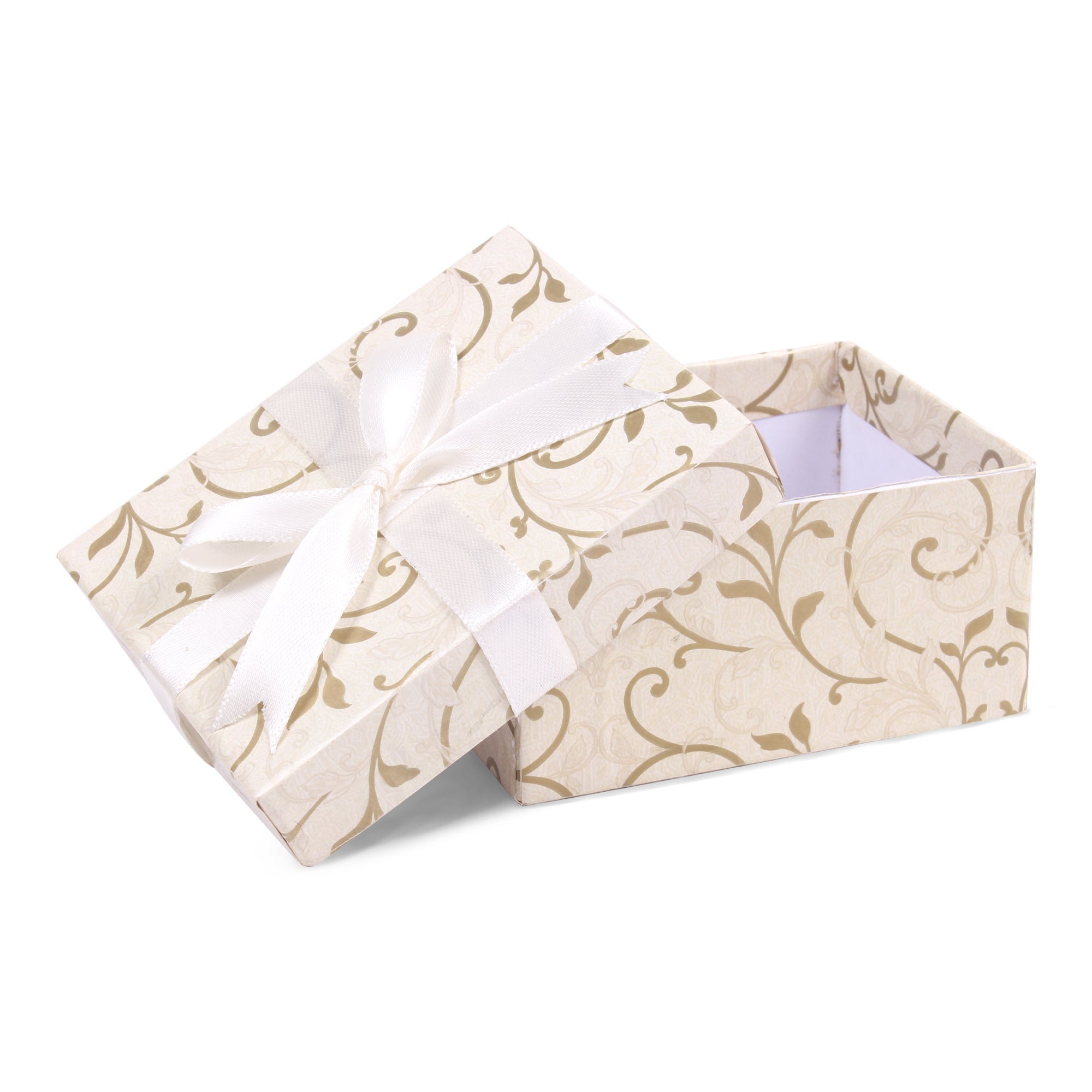 Gift Box With Bow Floral Swirls Ivory Shimmer L10.5 X W8 X D5.4(cm)
