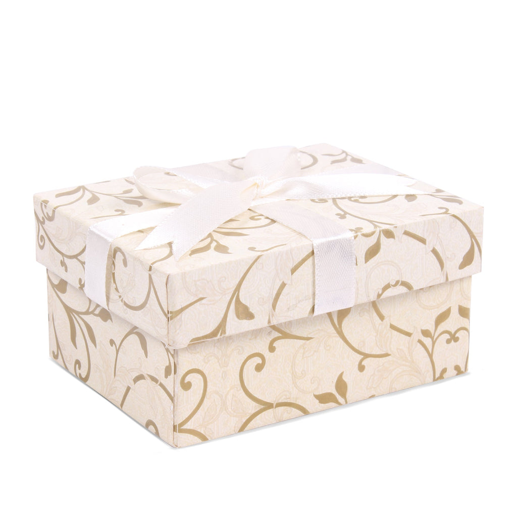 Gift Box With Bow Floral Swirls Ivory Shimmer L10.5 X W8 X D5.4(cm)
