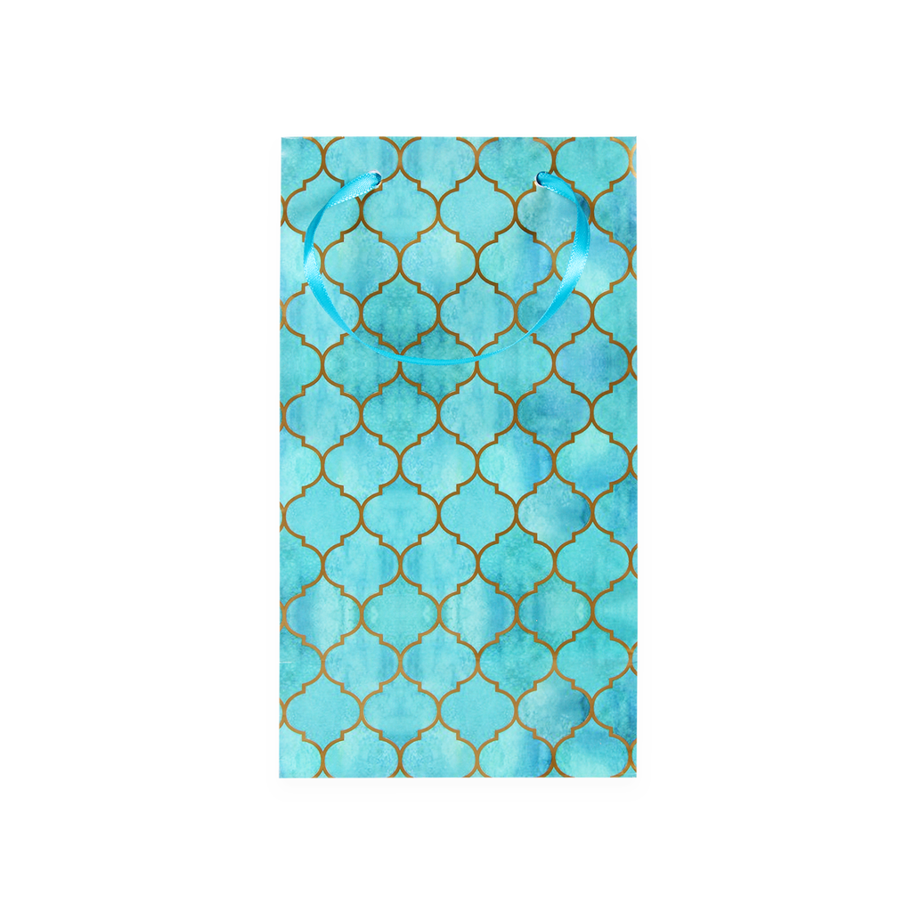 Gift Bags Moroccan Trellis Aqua Shimmer L24 X W13.3 X D9.2Cm 1Pc Gol