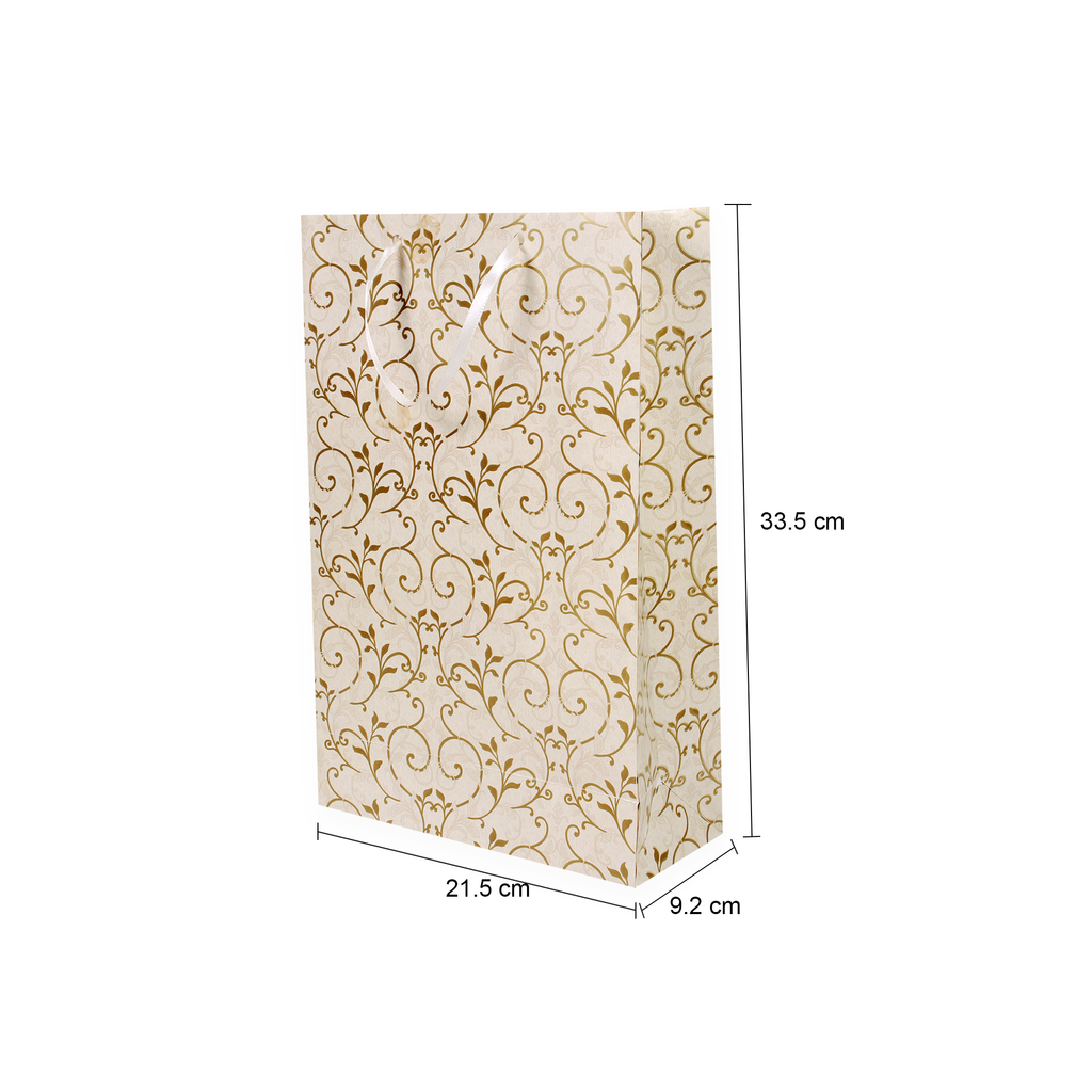 Gift Bags Floral Swirls Ivory Shimmer L24 X W13.3 X D9.2Cm 1Pc Gol