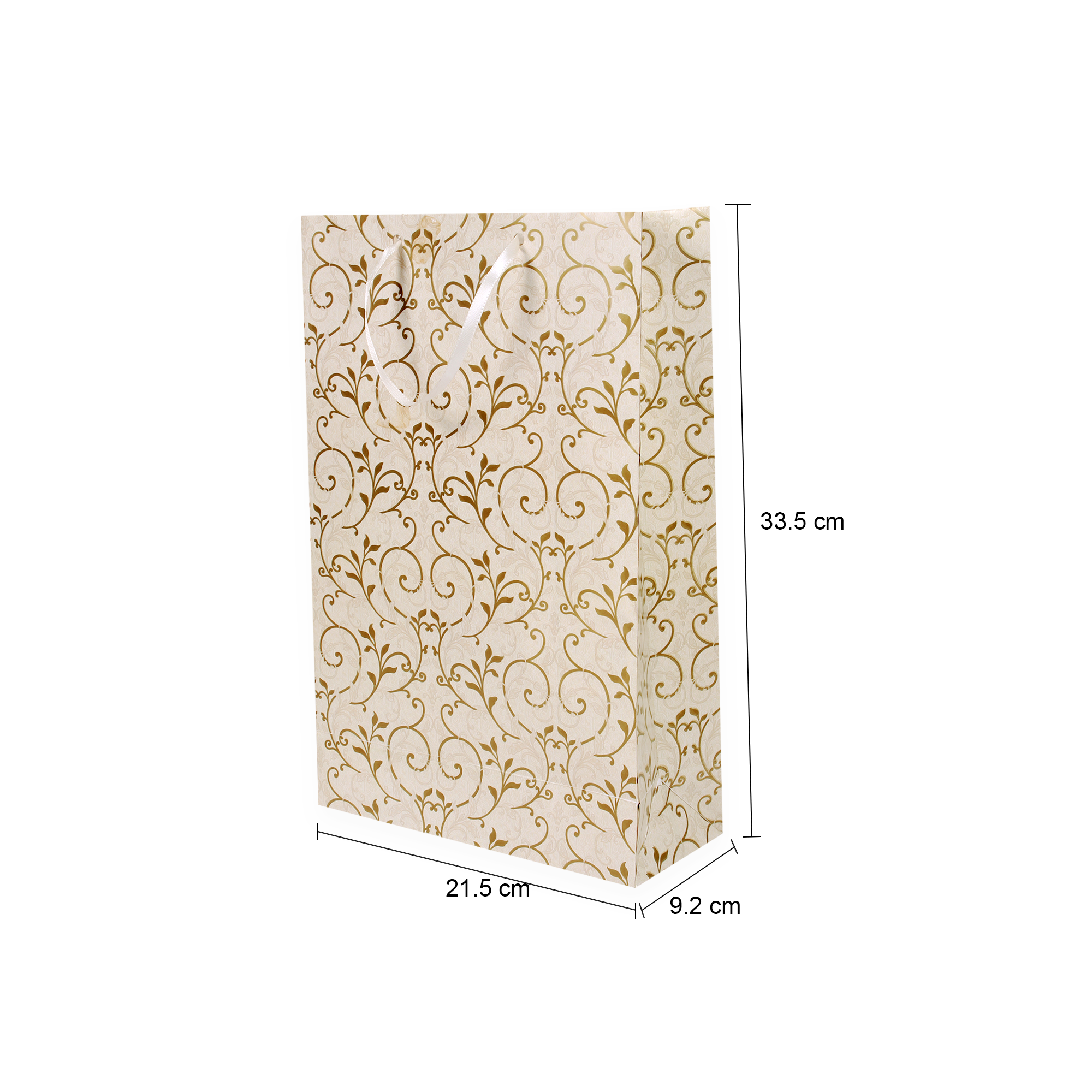 Gift Bags Floral Swirls Ivory Shimmer L24 X W13.3 X D9.2Cm 1Pc Gol