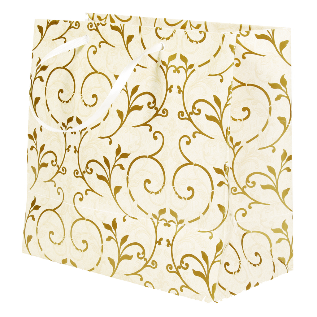 Gift Bags Floral Swirls Ivory Shimmer L16 X W17.5 X D9.2Cm 1Pc Gol
