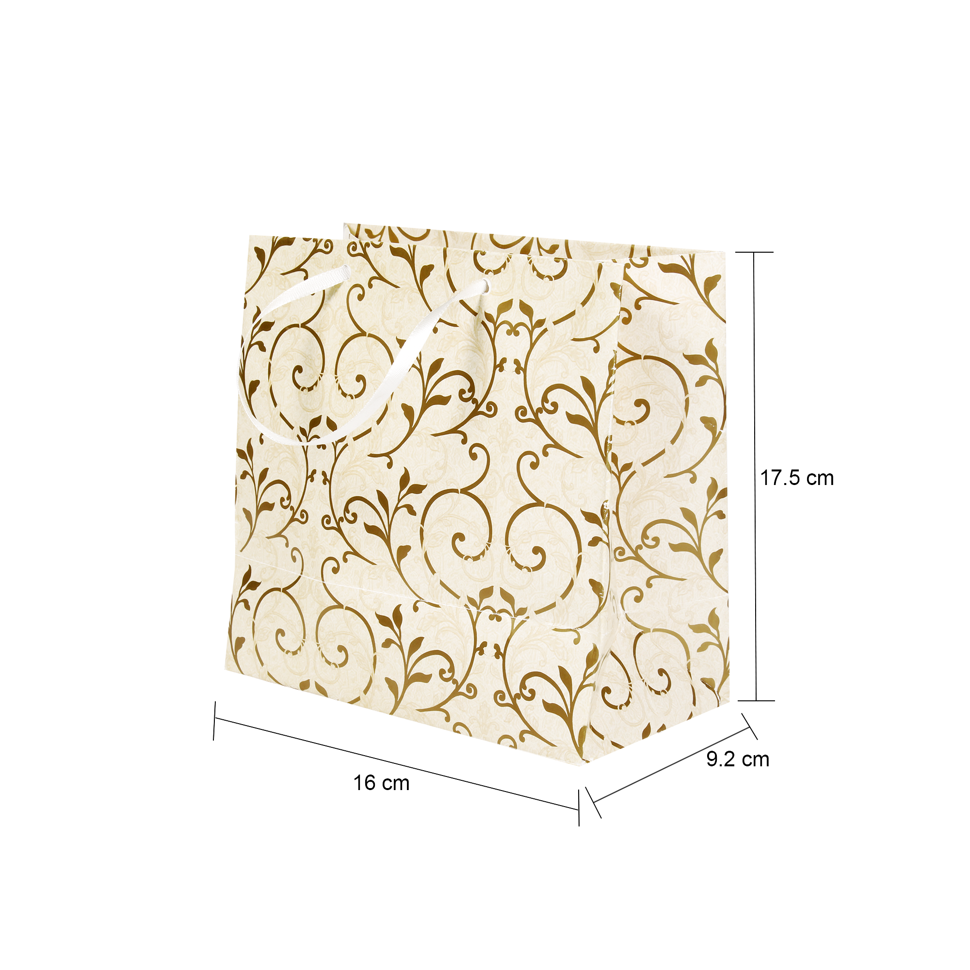 Gift Bags Floral Swirls Ivory Shimmer L16 X W17.5 X D9.2Cm 1Pc Gol