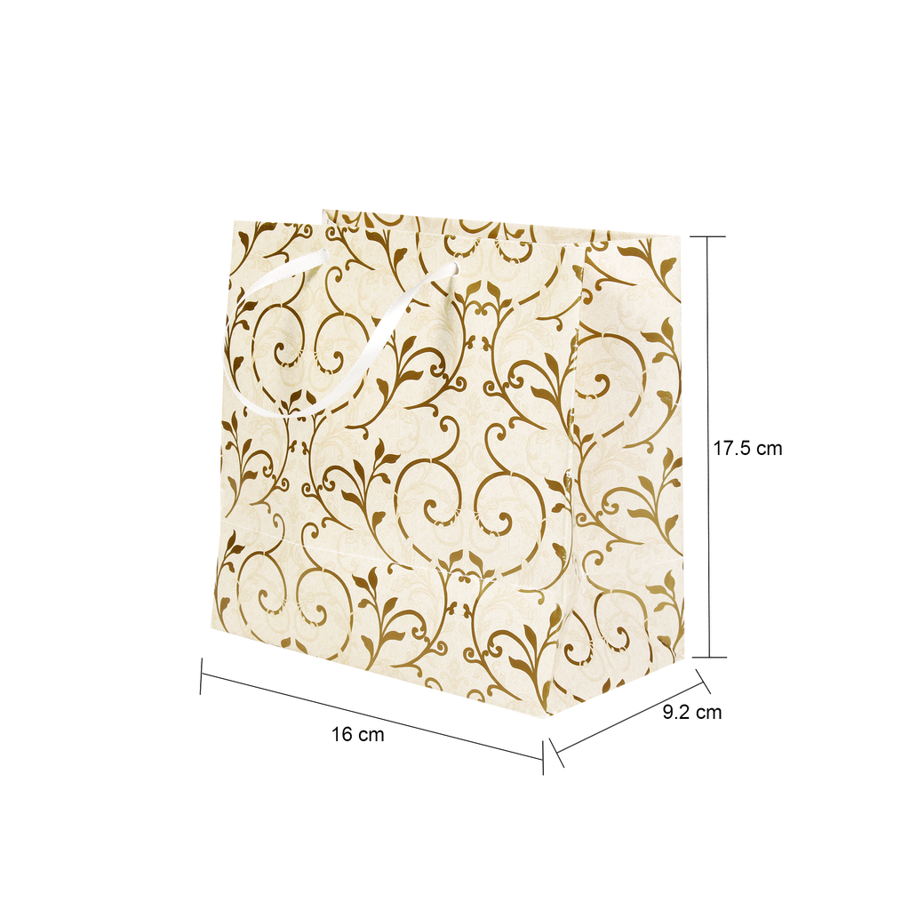 Gift Bags Floral Swirls Ivory Shimmer L16 X W17.5 X D9.2Cm 1Pc Gol