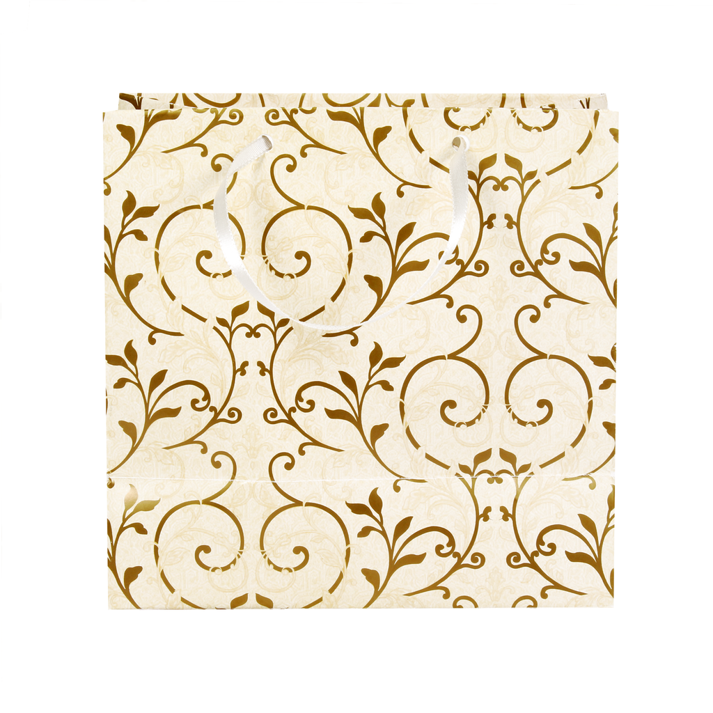 Gift Bags Floral Swirls Ivory Shimmer L16 X W17.5 X D9.2Cm 1Pc Gol