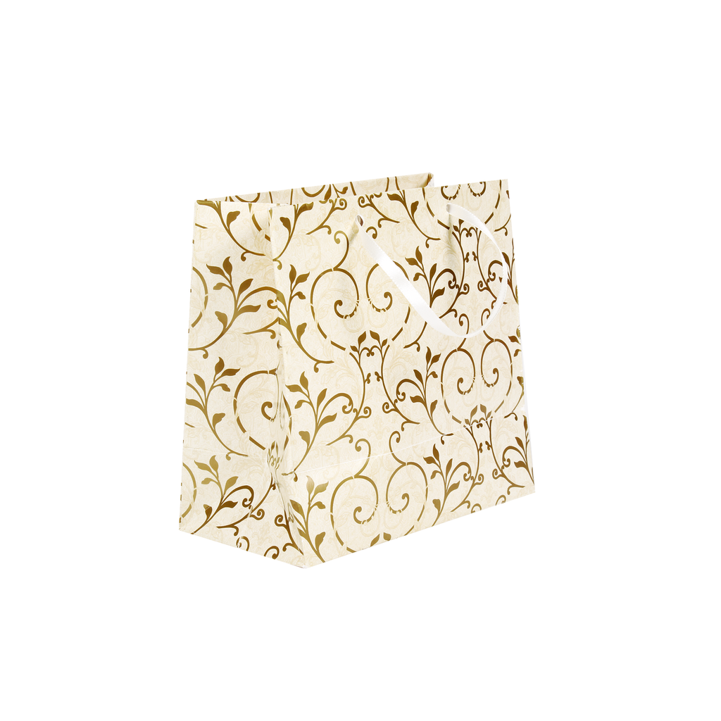 Gift Bags Floral Swirls Ivory Shimmer L16 X W17.5 X D9.2Cm 1Pc Gol