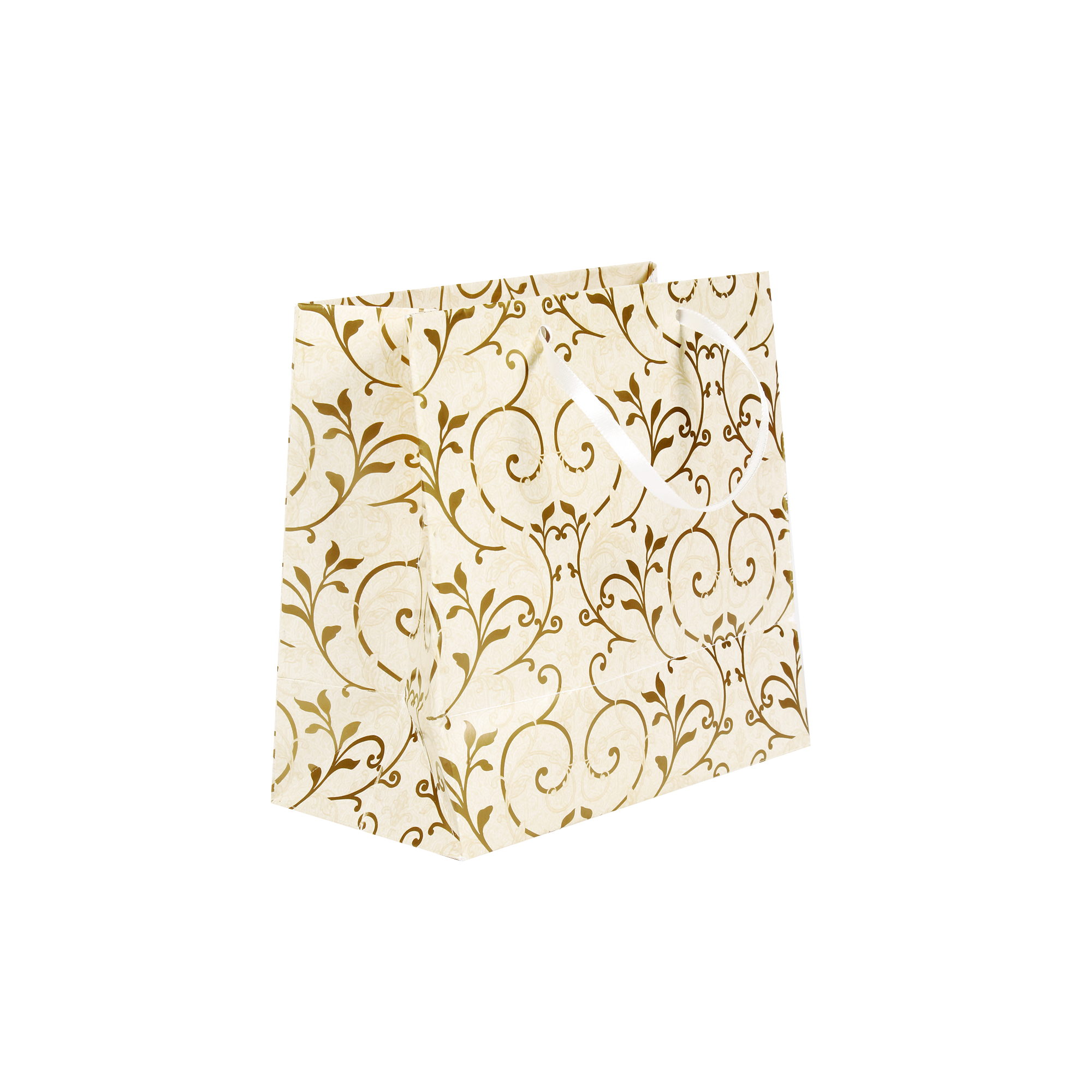 Gift Bags Floral Swirls Ivory Shimmer L16 X W17.5 X D9.2Cm 1Pc Gol