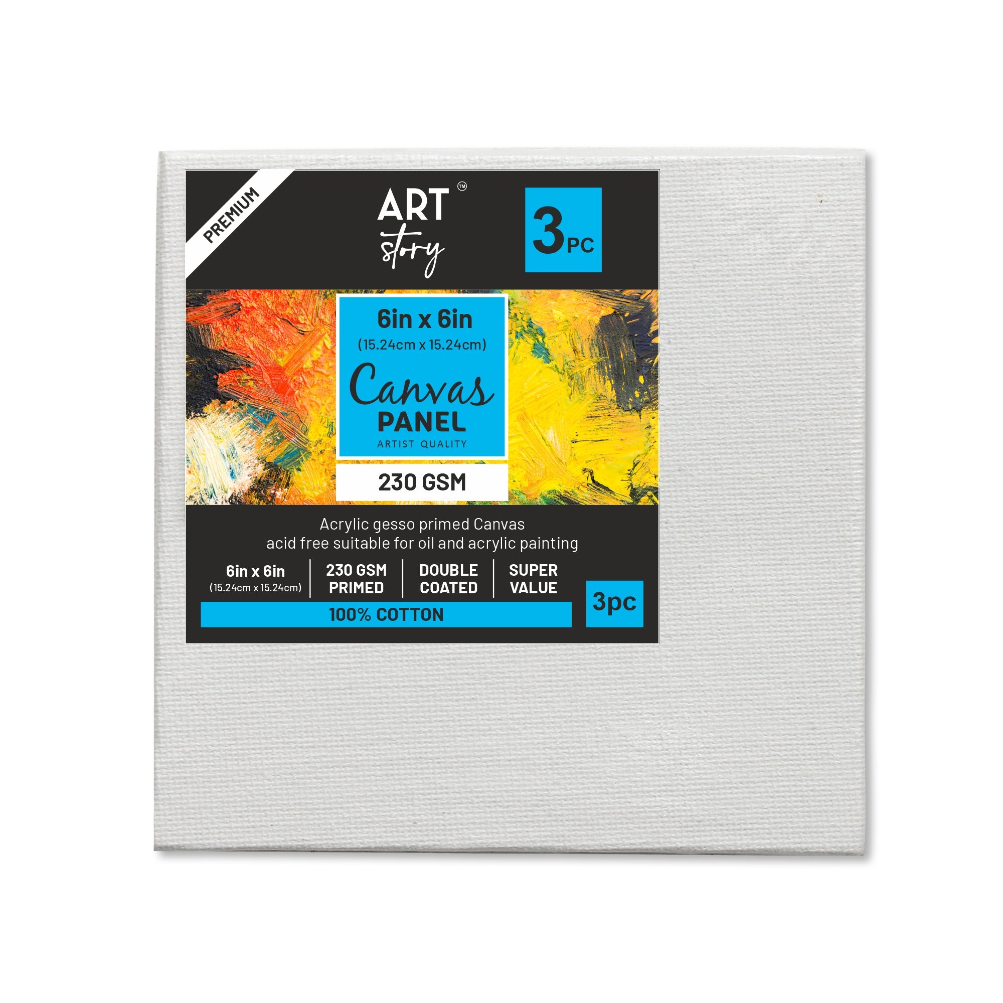 Canvas Panel 6 X 6Inch 2Mm Thick Mdf Board 3Pcs As