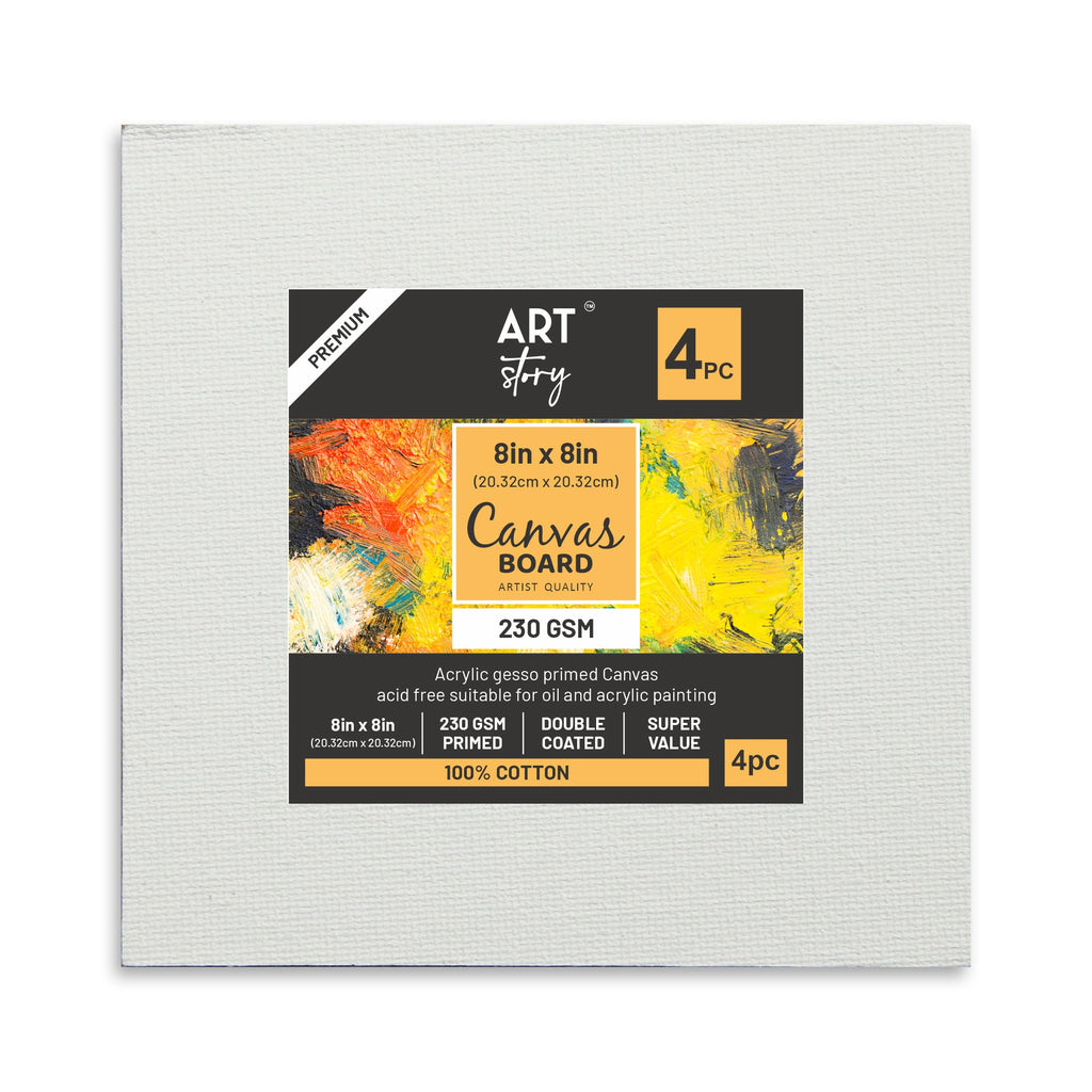 Canvas Board Square 8 X 8Inch 230Gsm 2Mm Thick 4Pc Shrink Lb