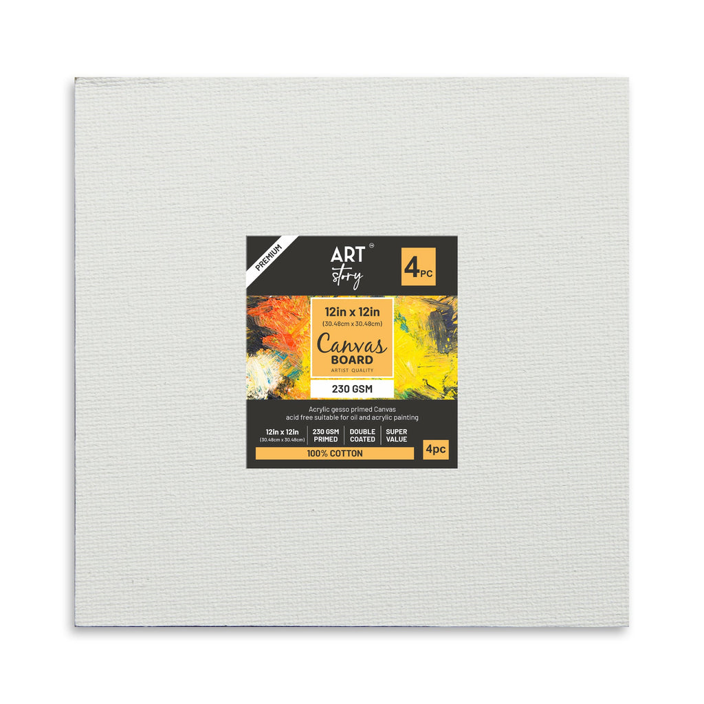 Canvas Board Square 12 X 12Inch 230Gsm 2Mm Thick 4Pc Shrink Lb