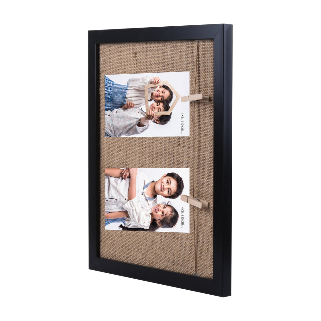 Burlap Photo Frame With 2 Pegs Narrow Black 10 X 12Inch 1Pc Sw Lb