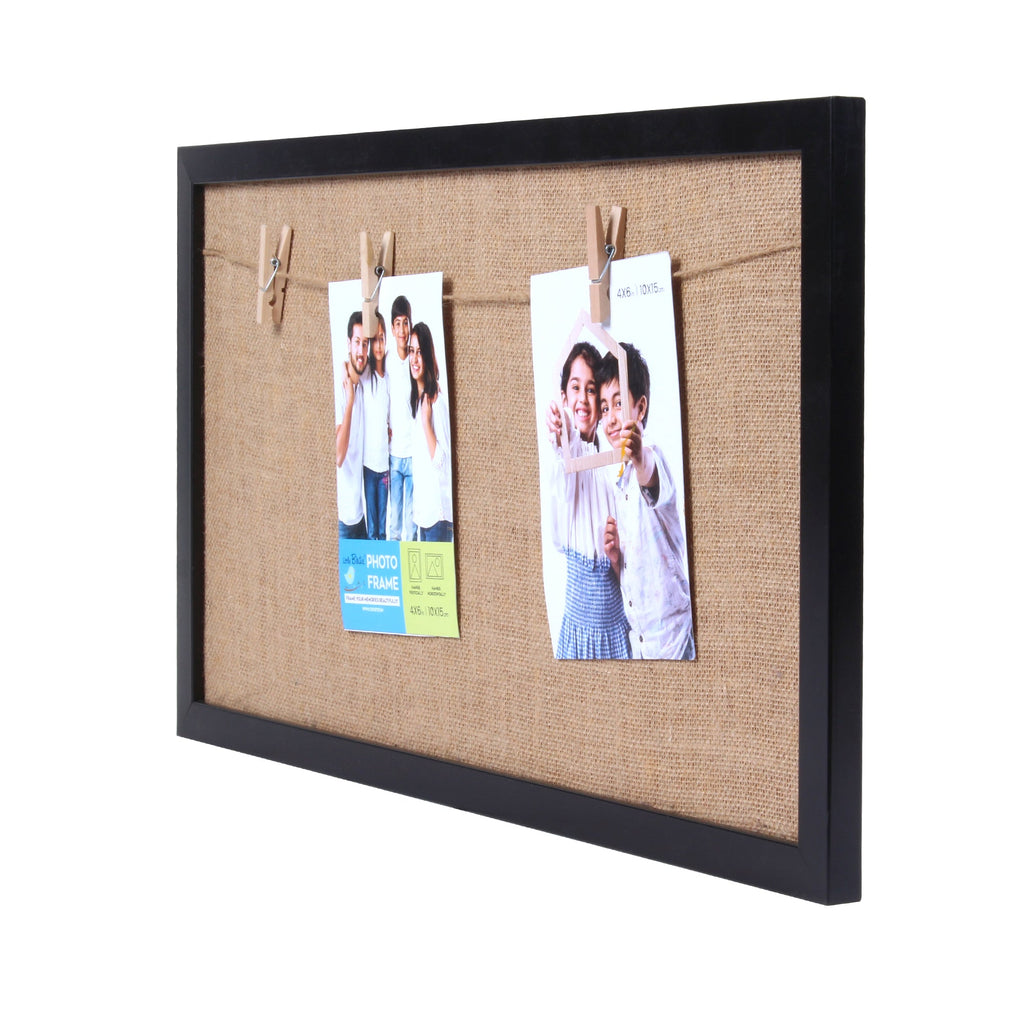 Burlap Photo Frame With 3 Pegs Narrow Black 10 X 20Inch 1Pc Sw Lb
