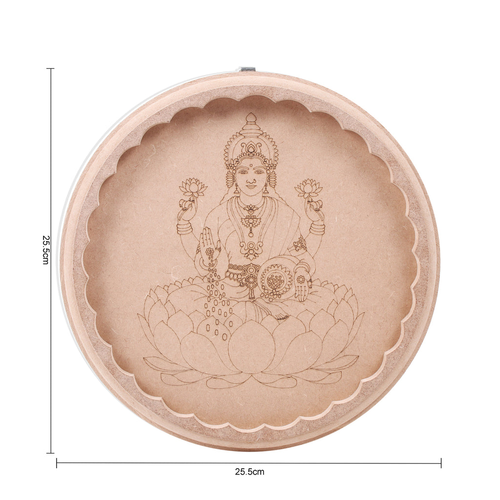 MDF Pre Marked Goddess Lakshmi With D Ring Hanging Hook 10inch Dia 1pc