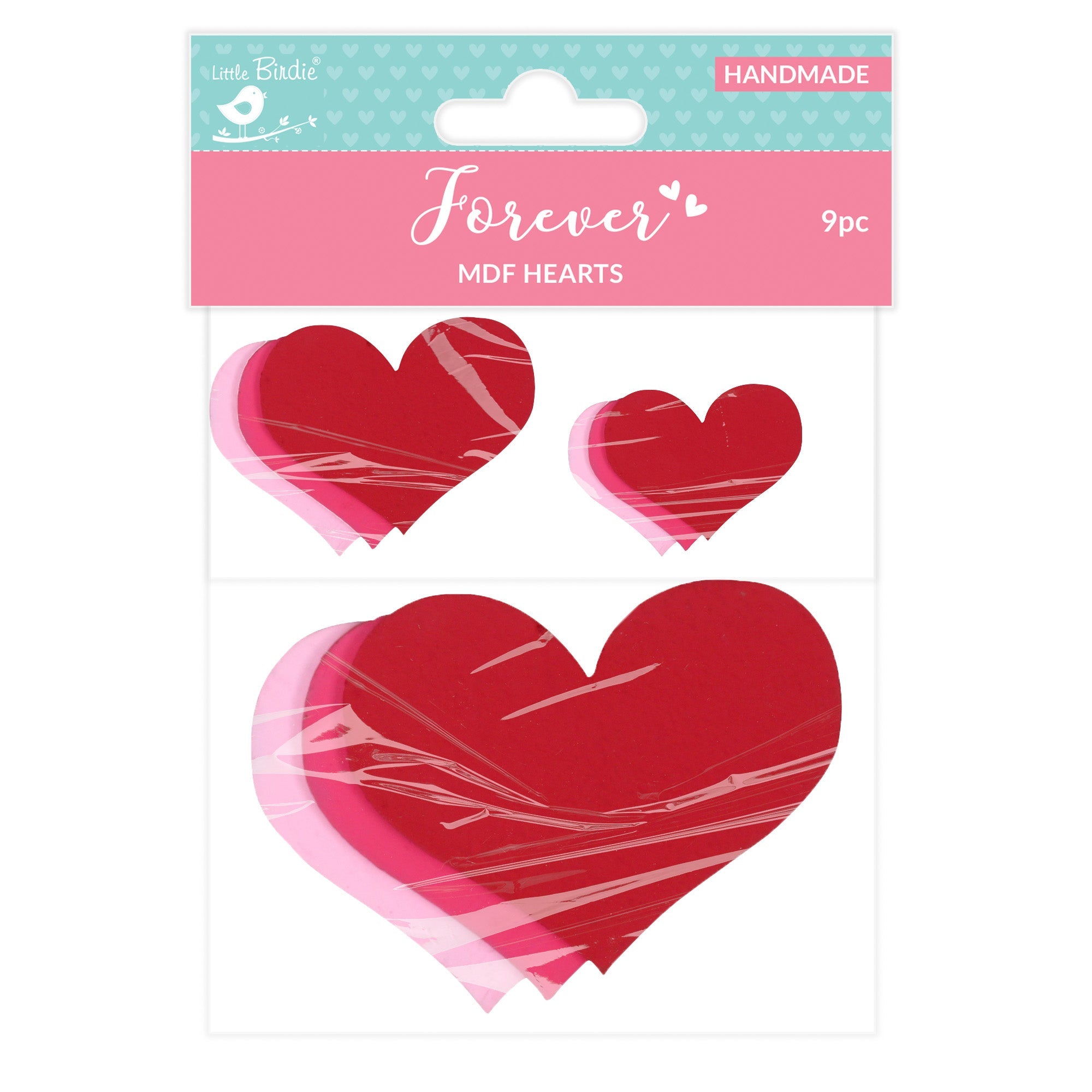 Scarlet Rose Hearts 7.5 X 3.5 X 2.5Cm 2Mm Thick 9Pc