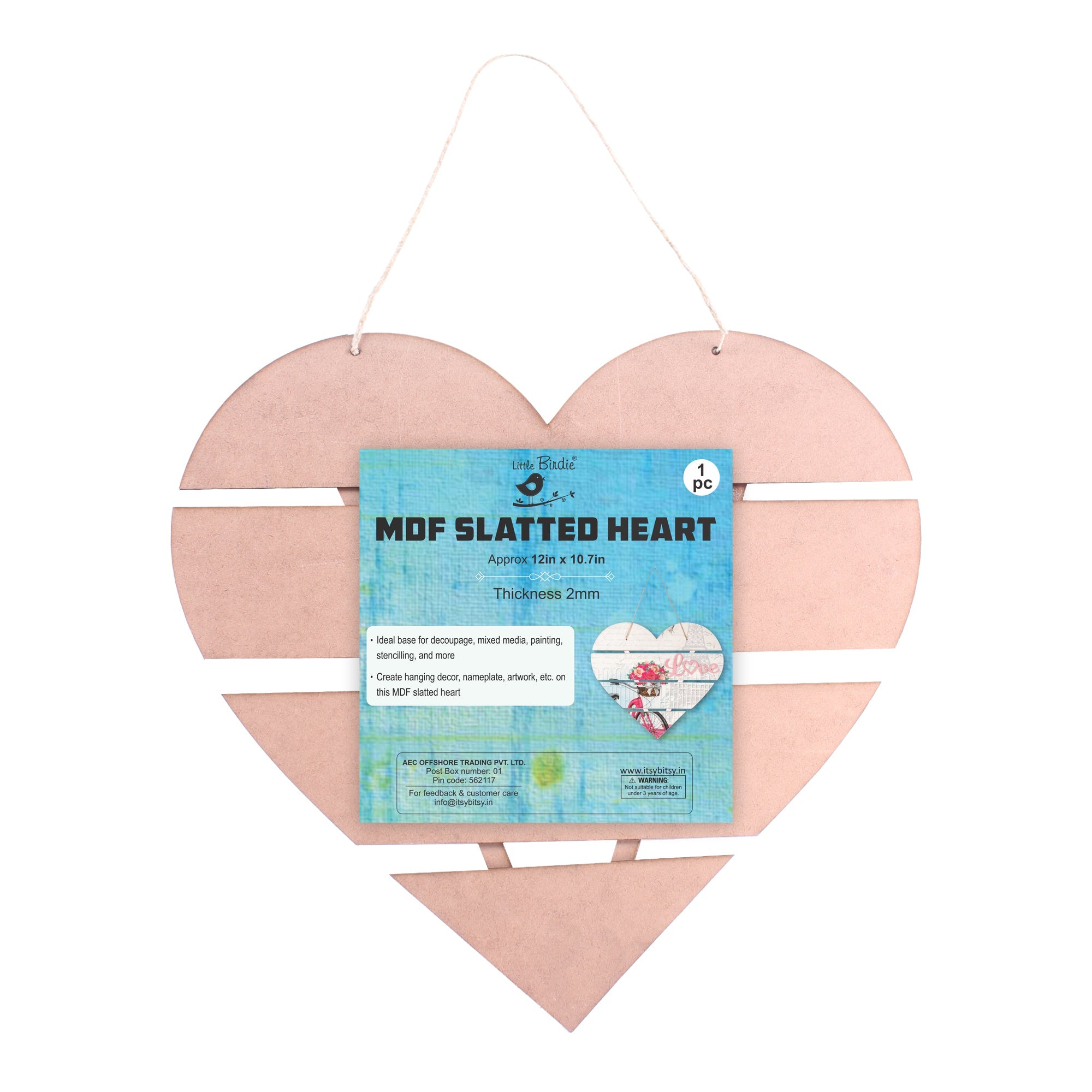 MDF Slatted Heart 30 X 28Cm 2Mm Thick 1Pc Lb