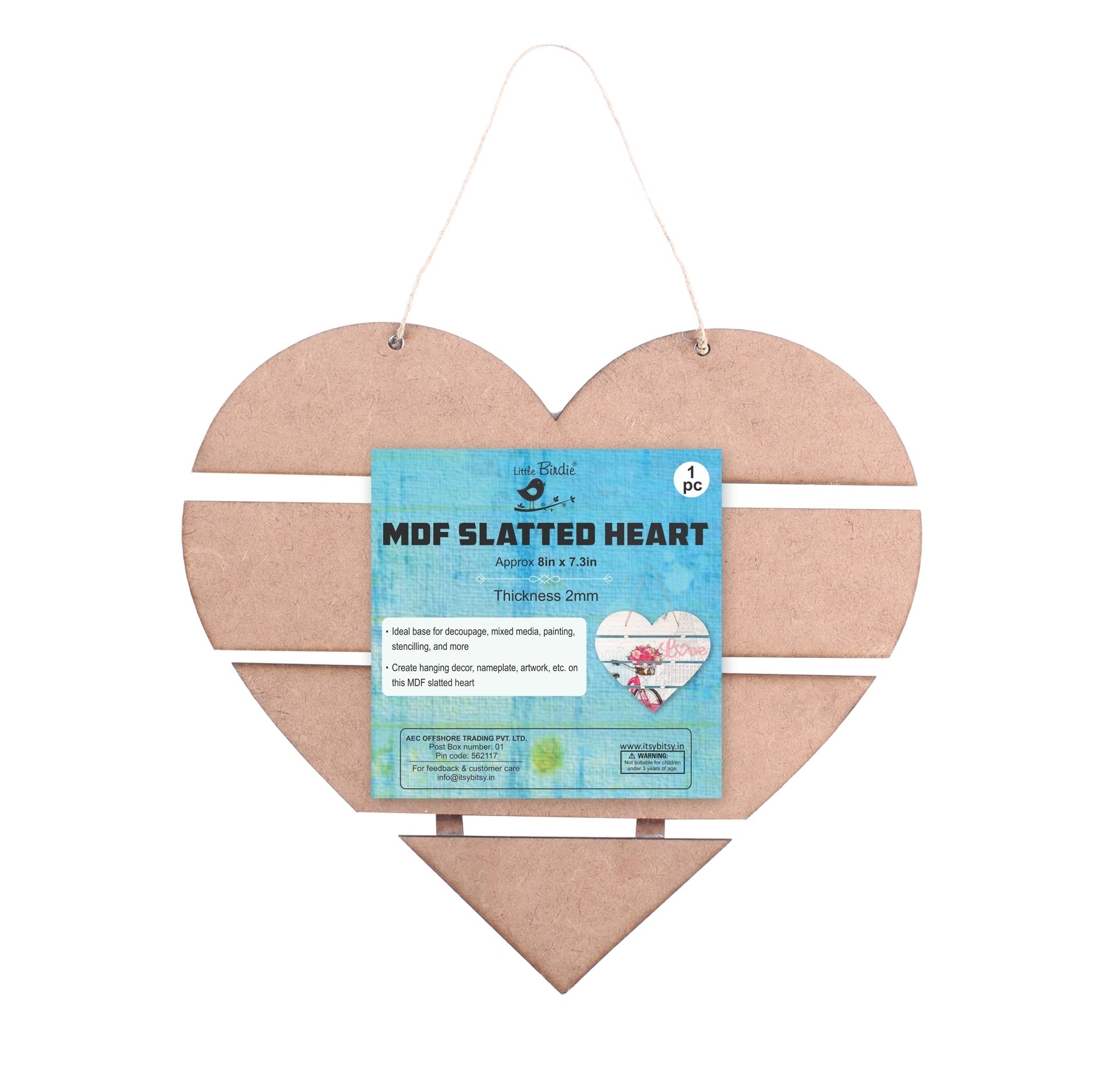 MDF Slatted Heart 20 X 19.5Cm 2Mm Thick 1Pc Lb