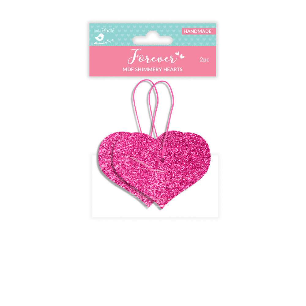 Shimmery Hanging Hearts Plush Pink 7.5 X 6.5Cm 2Mm Thick 2Pc