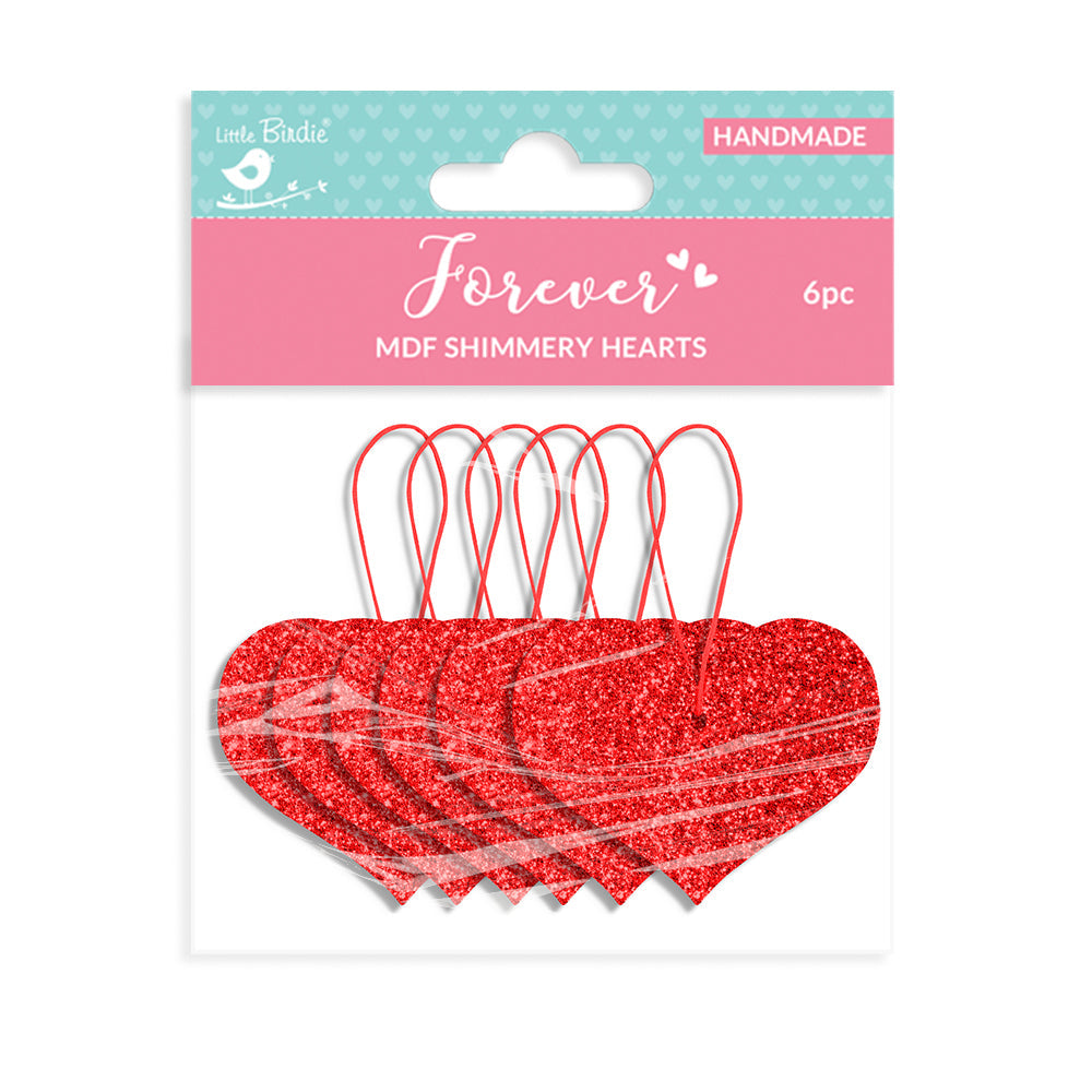 Shimmery Hanging Hearts Deep Red 3.5 X 3Cm 2Mm Thick 6Pc
