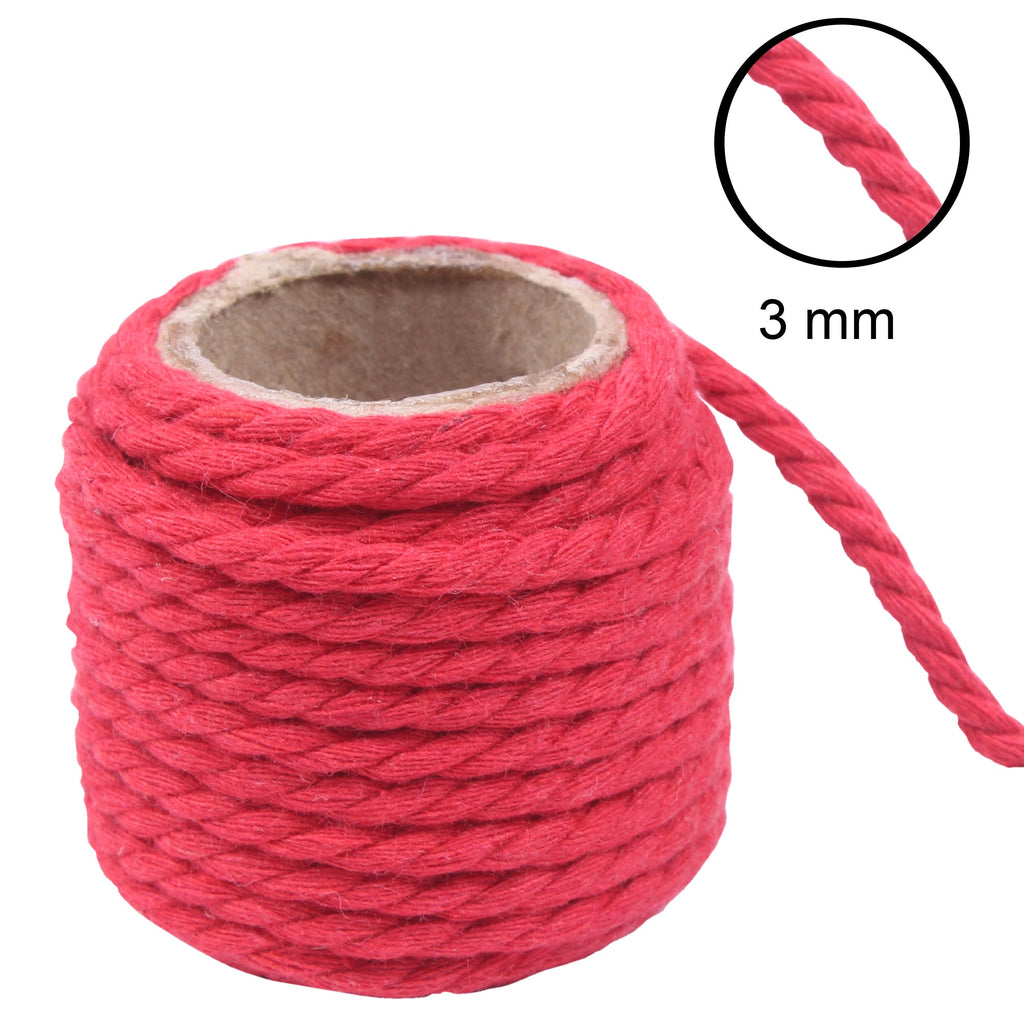 Cotton Twisted Cord 3Mm 3 Ply Rosy Charm 2Mtr 3Pc