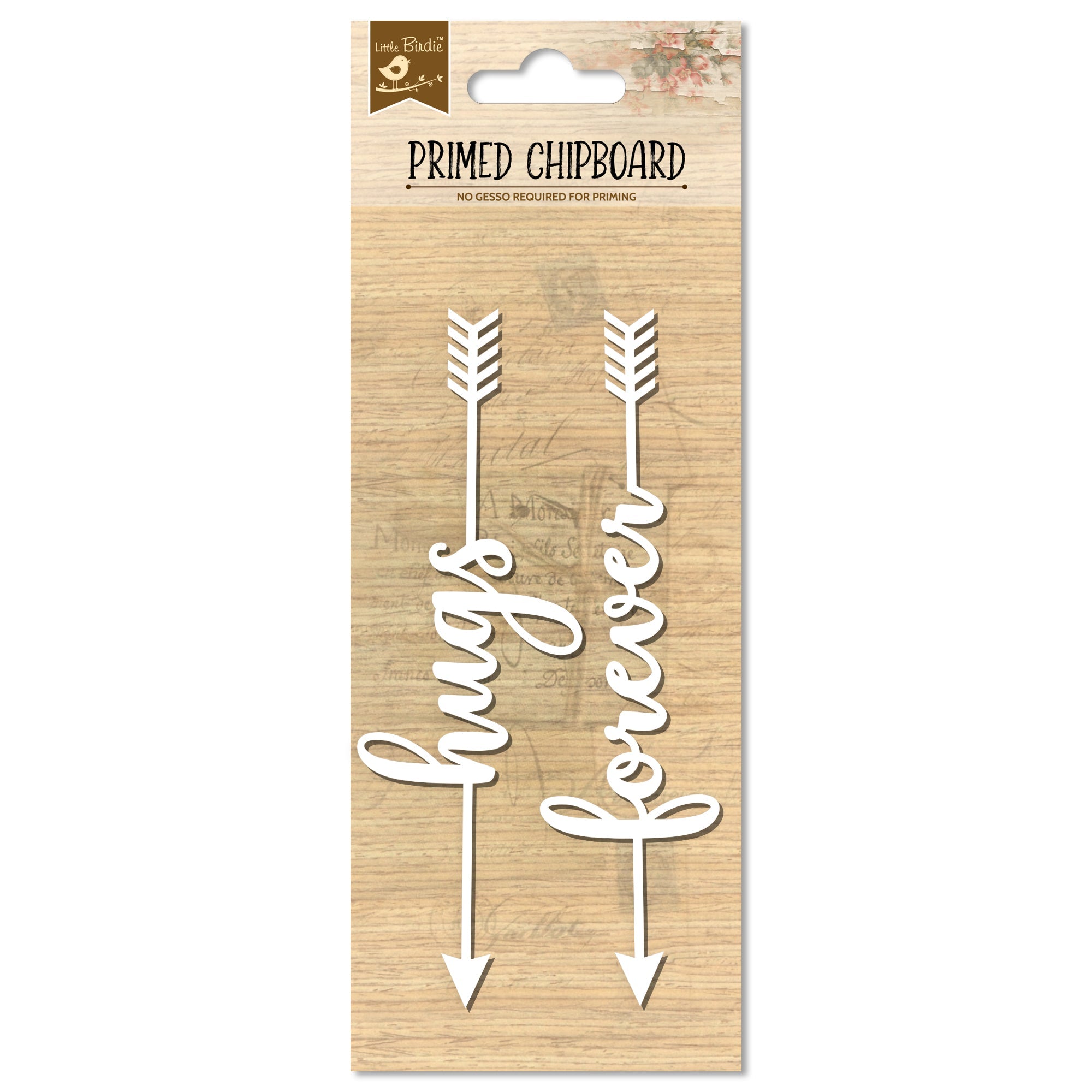 Primed Chipboard Hugs Forever 11 X 2.75Cm 2Pc