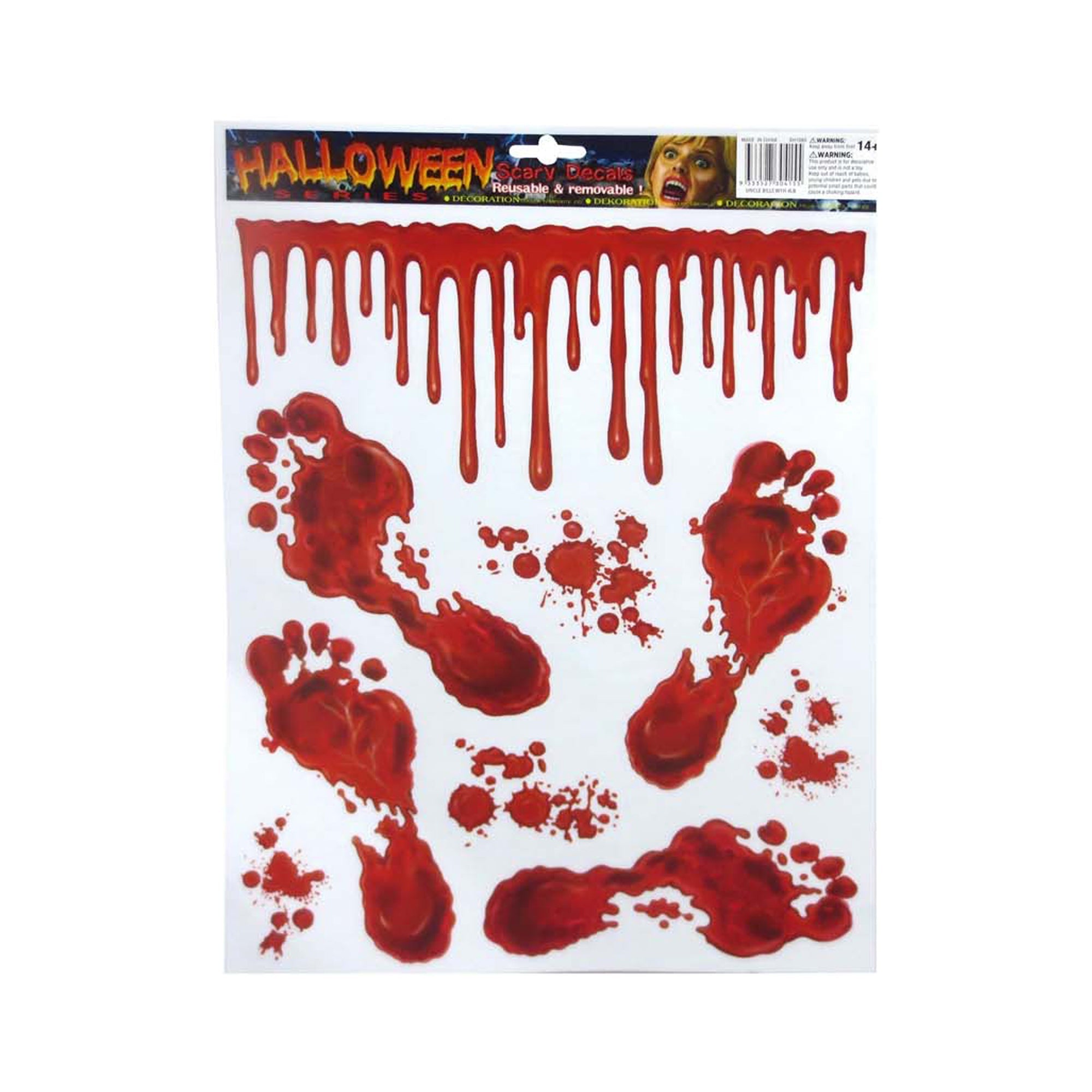 Bloody Window Cling Scary Decals Reusable & Removable Sticker