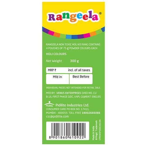 Pidilite Non Toxic Rangeela Holi Ke Rang 4Colours X 75gm Each 1 Box