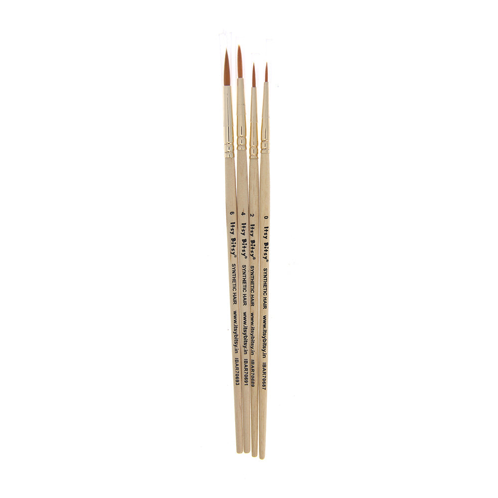 Synthetic Hair Round Brush Size 0-2-4-6 Gold 4Pcs