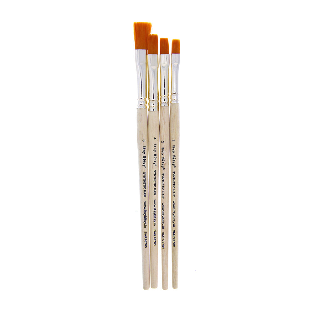 Synthetic Hair Flat Brush Size 1-2-4-6 Gold 4Pcs